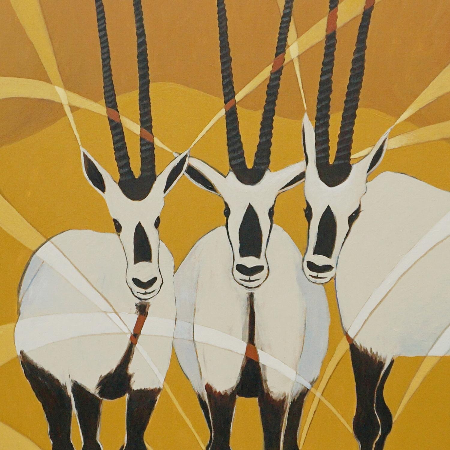 Art Deco 'Arabian Oryx' A Contemporary Oil on Canvas Painting by Vera Jefferson
