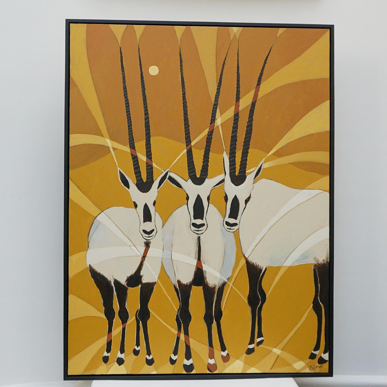 English 'Arabian Oryx' A Contemporary Oil on Canvas Painting by Vera Jefferson