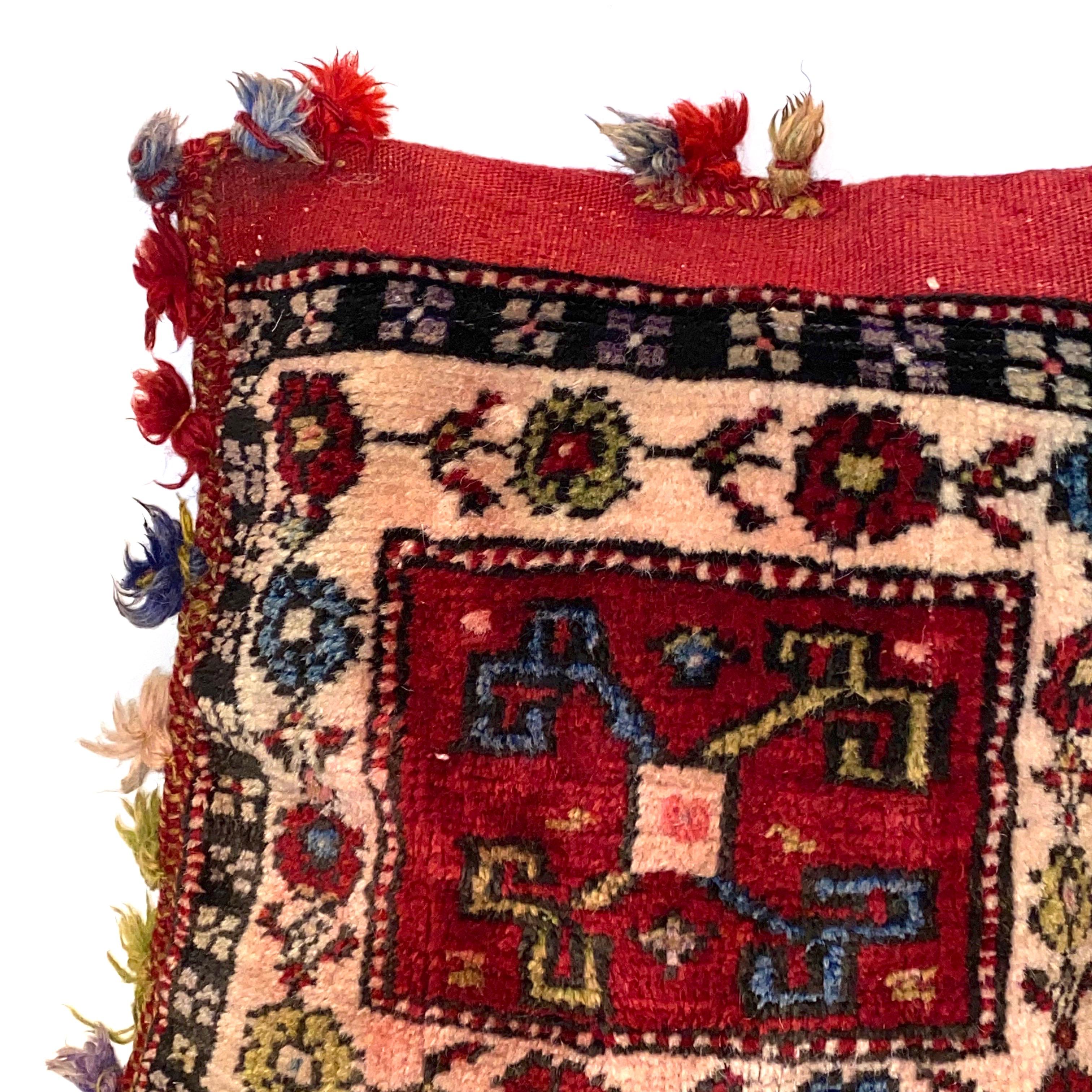 Hand-Knotted Arabian Turkish Oriental Salt Bag or Rug Embroidery Pillow For Sale