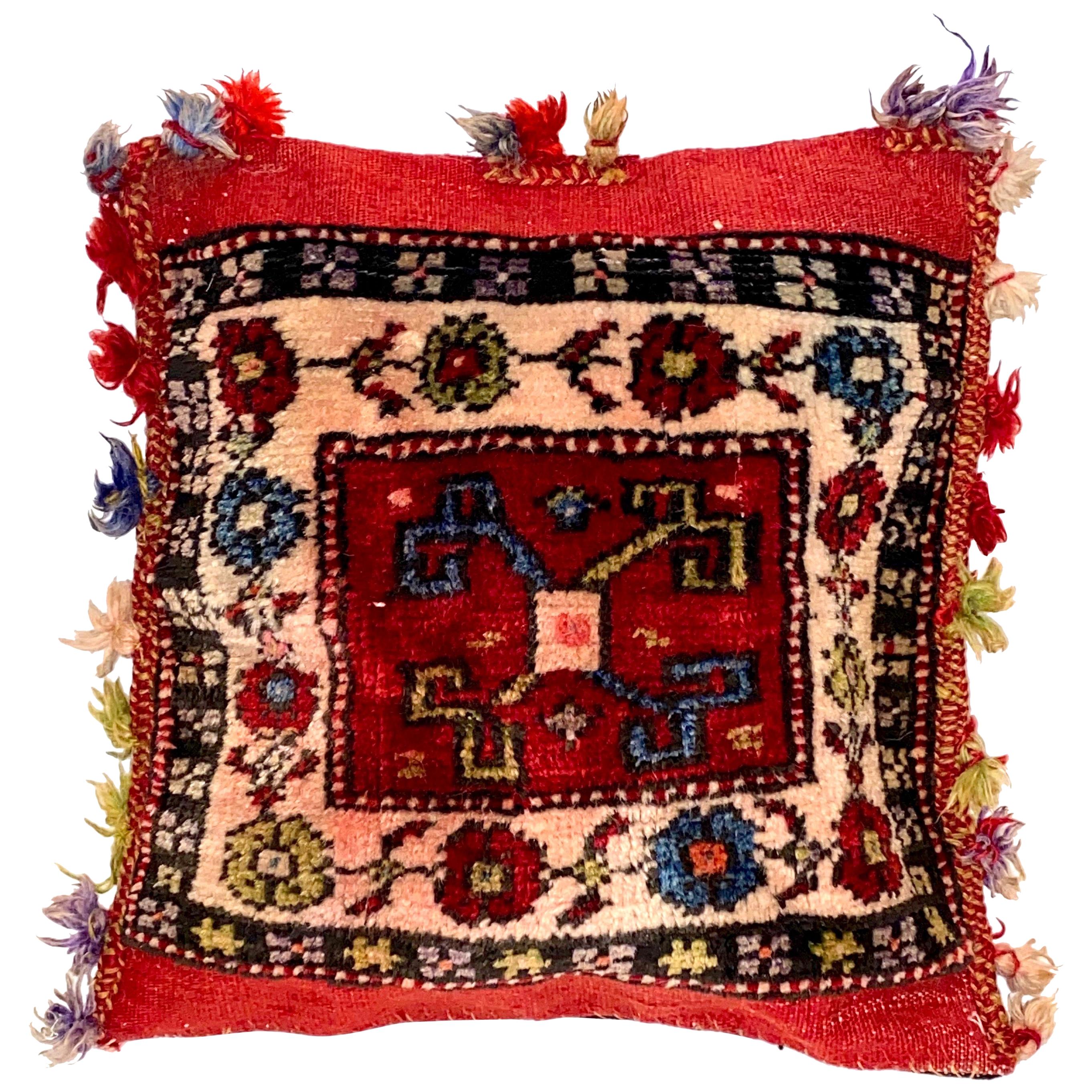 Arabian Turkish Oriental Salt Bag or Rug Embroidery Pillow For Sale