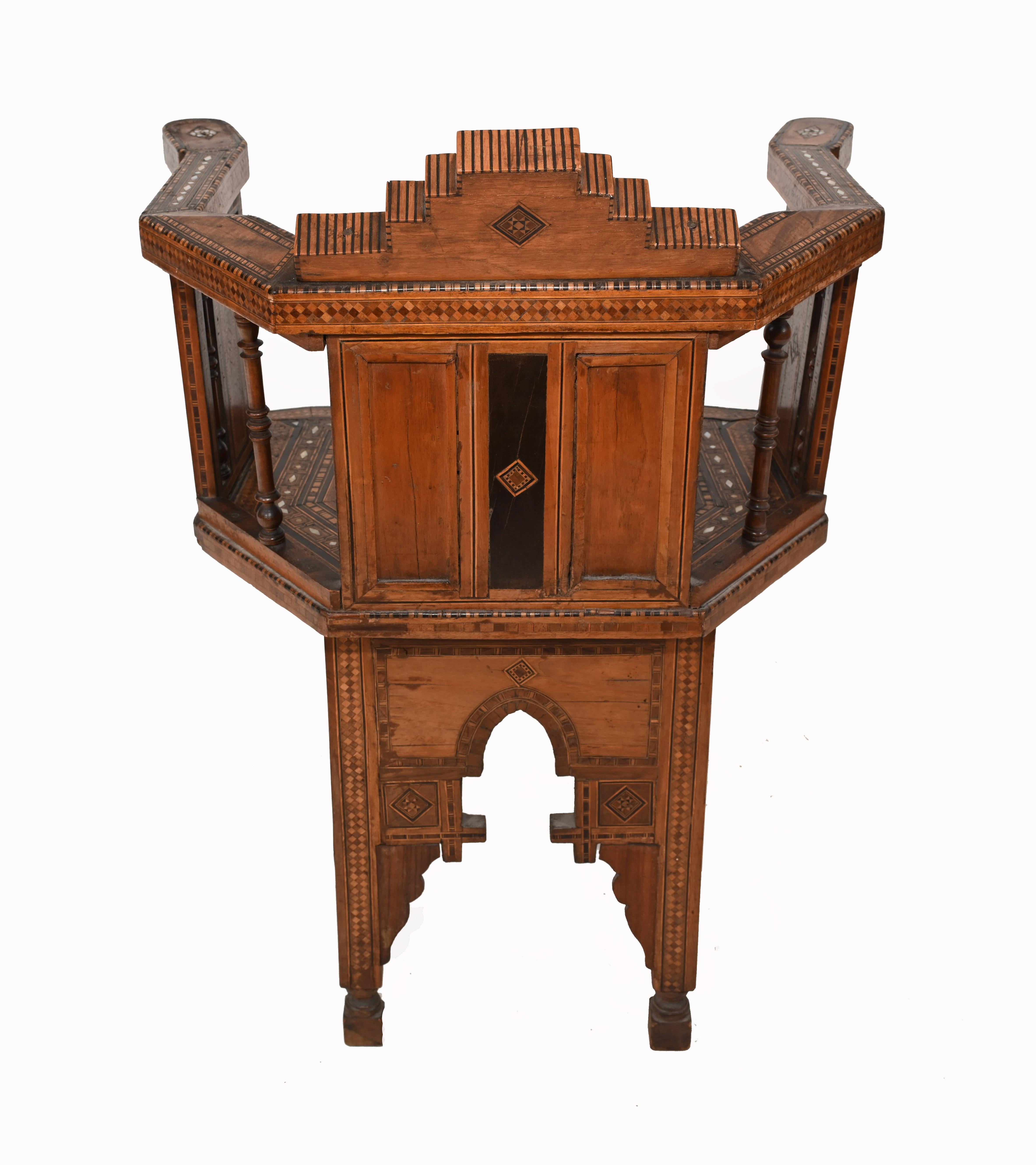Arabic Arm Chair Antique Damascan Furniture Inlay, 1920 In Good Condition In Potters Bar, GB