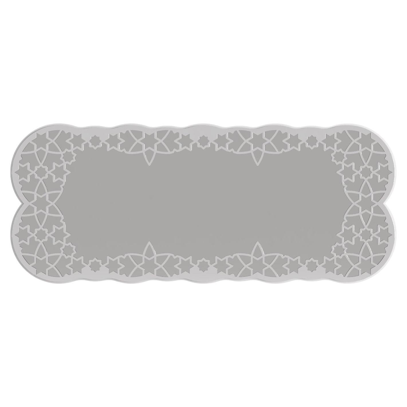 Modern Arabic-Inspired Wall Mirror Polished Stainless Steel and White Lacquer For Sale