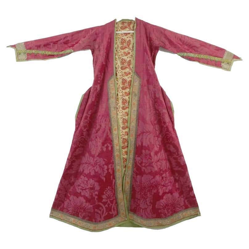 Antique Persian Safavid Silver Embroidered Silk Robe For Sale at 1stDibs