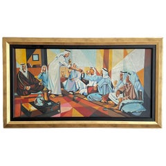 Majlis árabe, pintura al óleo sobre lienzo de Hafidh Aldroubi (Irak, 1914-1991)