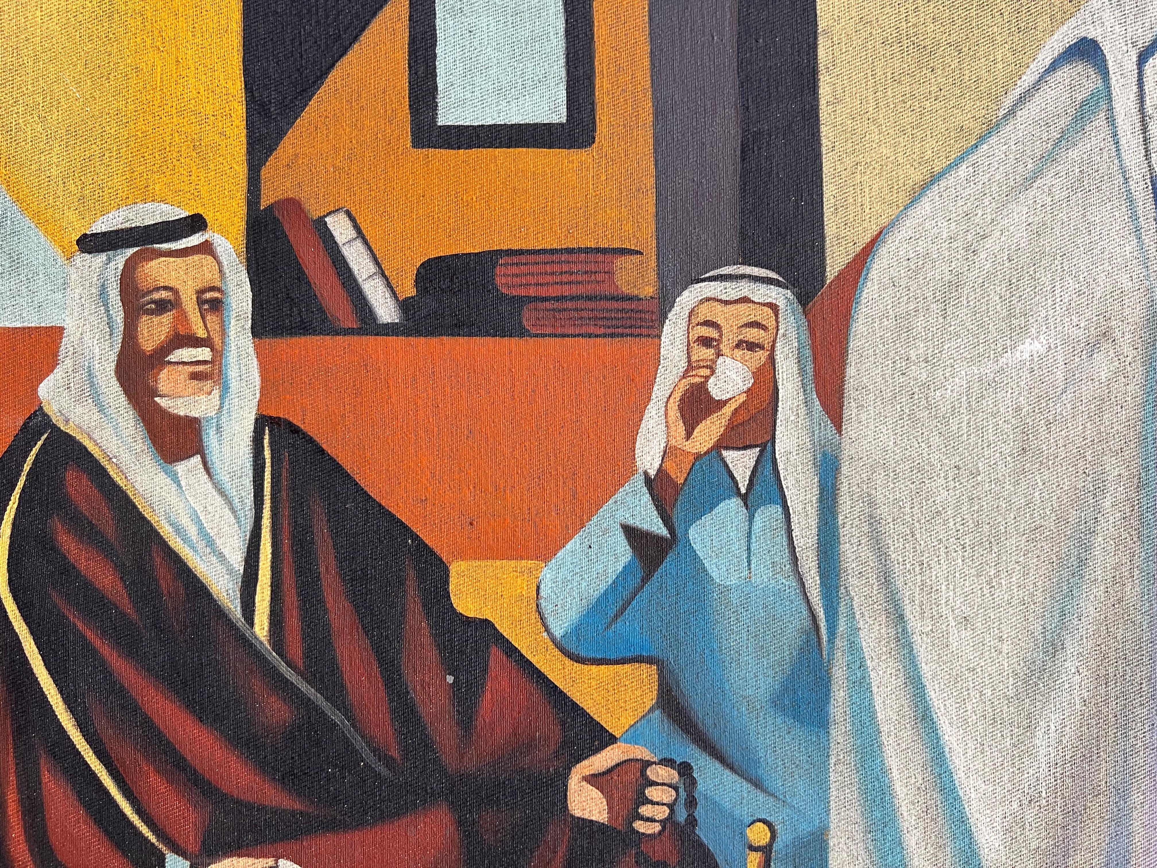 Iraqi Arabic Majlis, Oil On Canvas Painting By Hafidh Aldroubi (Iraq, 1914-1991)  For Sale