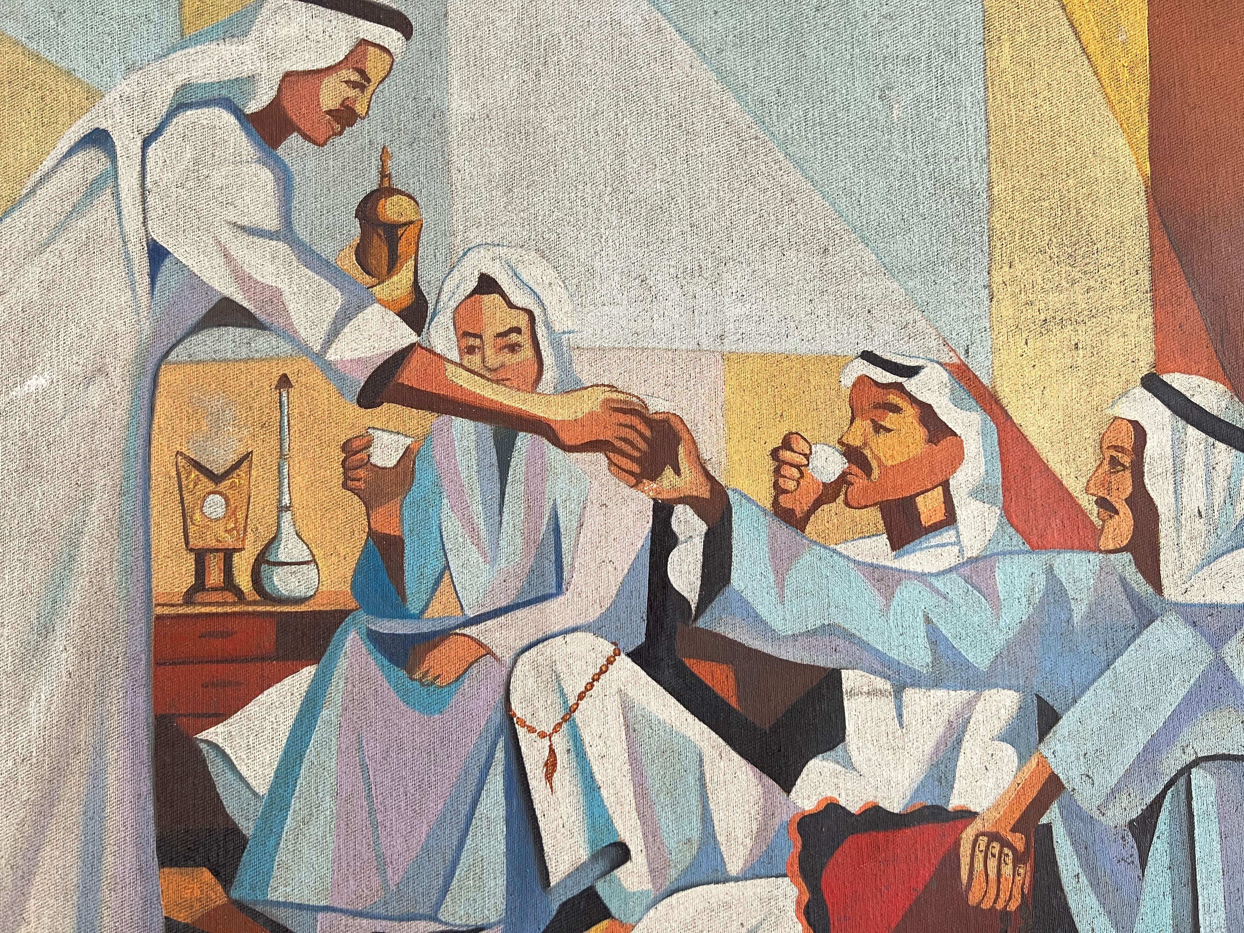 Arabic Majlis, Oil On Canvas Painting By Hafidh Aldroubi (Iraq, 1914-1991)  In Good Condition For Sale In London, GB