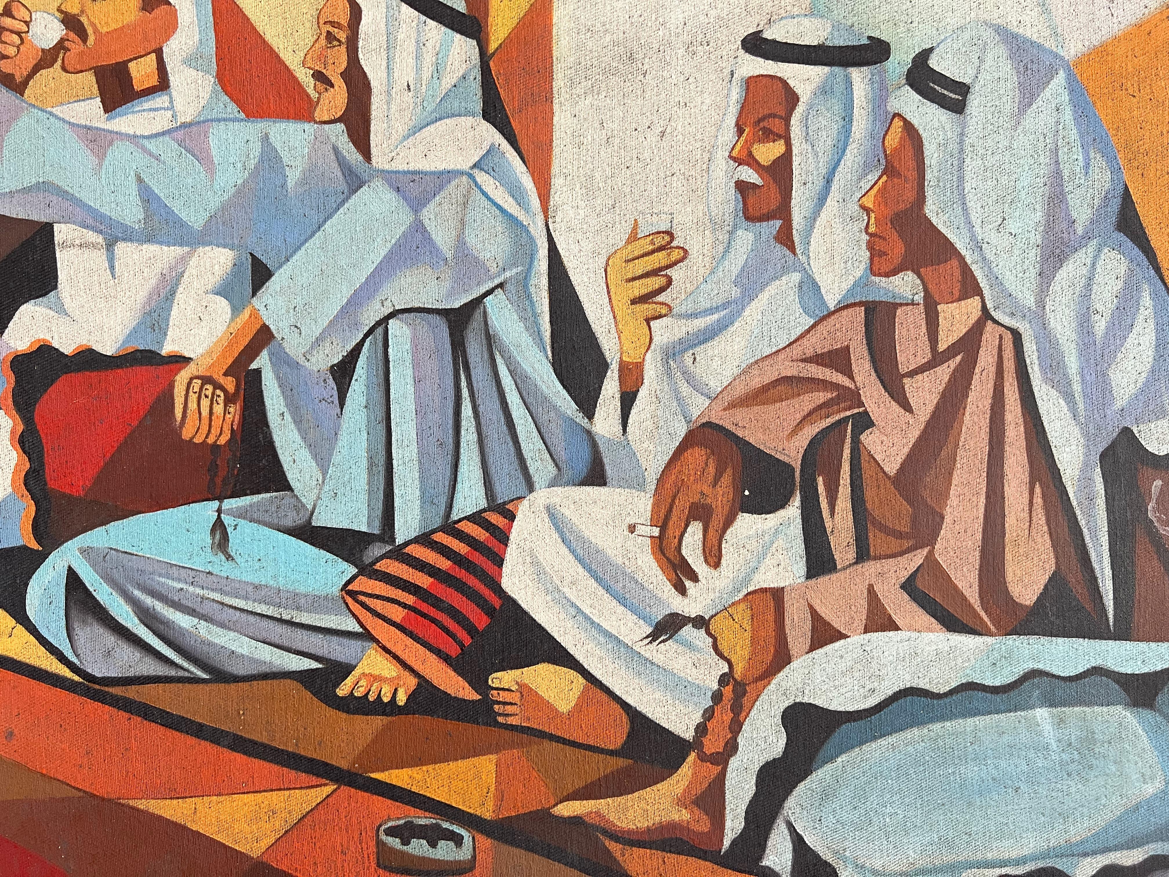 20th Century Arabic Majlis, Oil On Canvas Painting By Hafidh Aldroubi (Iraq, 1914-1991)  For Sale