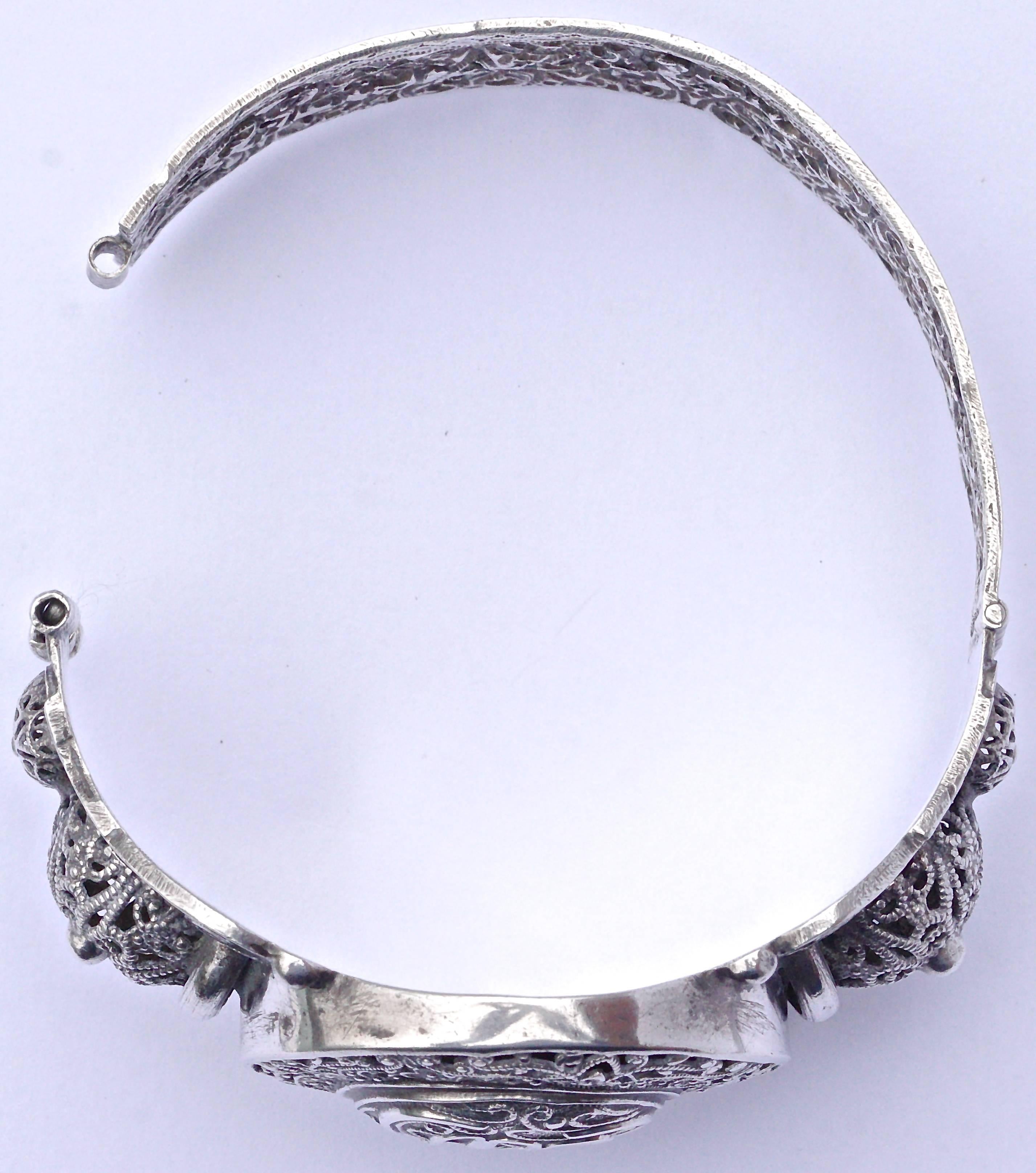 Women's Arabic Hand Crafted Ornate Filigree Silver Bracelet circa 1930s For Sale