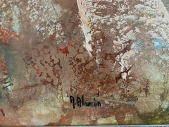 Interno con frutta . Colorata pittura ad olio espressionista di natura morta