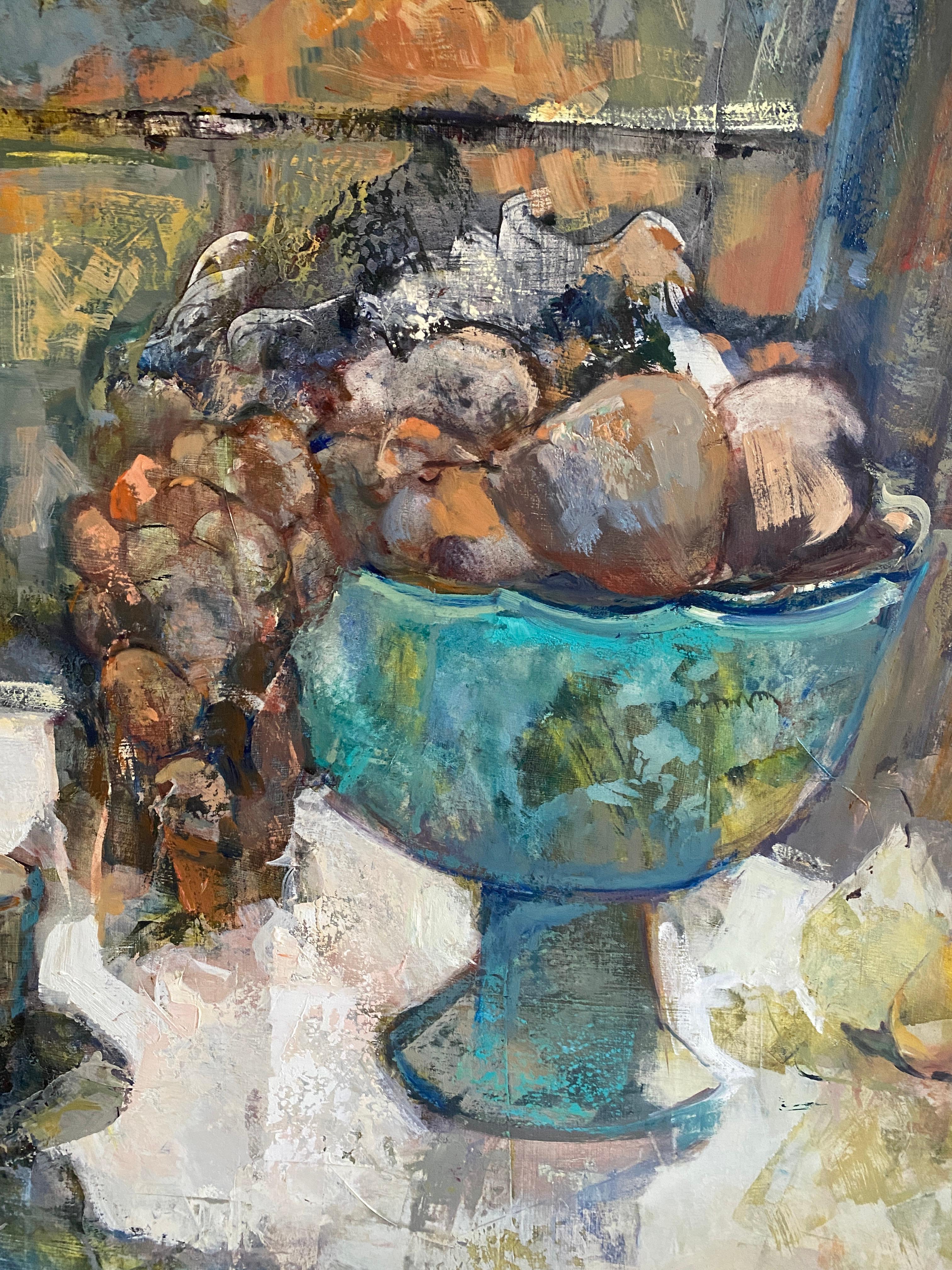 Interior con fruta . Bodegón expresionista de colores Pintura al óleo en venta 1