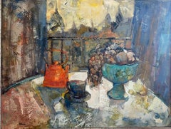 Interior with fruit . Colorful Expressionist Still-life Oil painting
