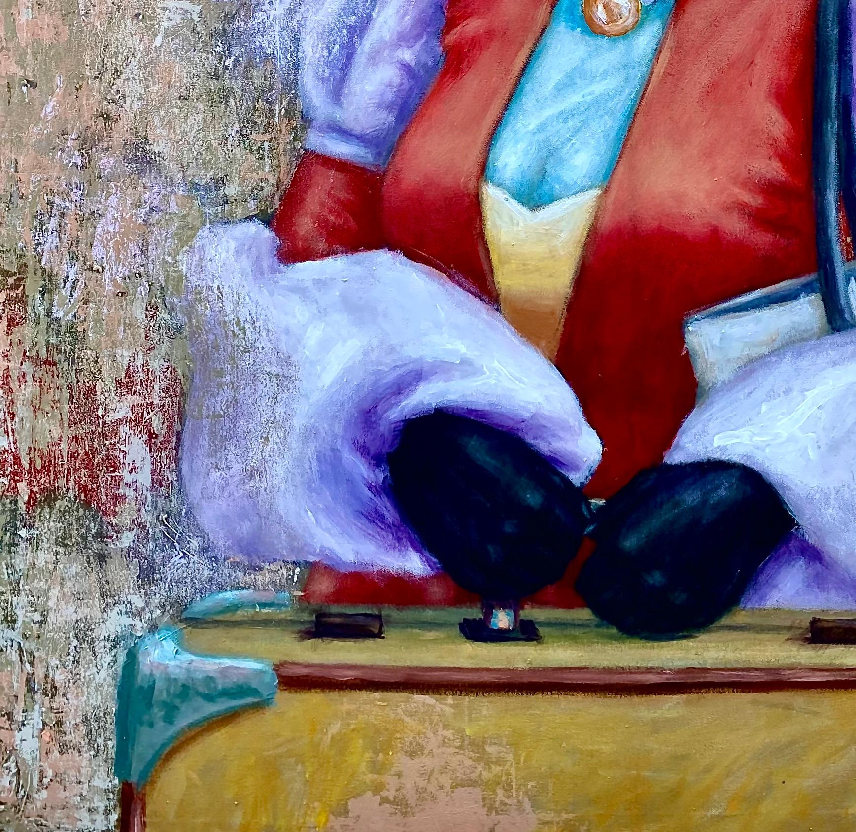 Viaggiatore (panno rosso) 3 - Figurative Painting Grigio di Aragbada Stephen