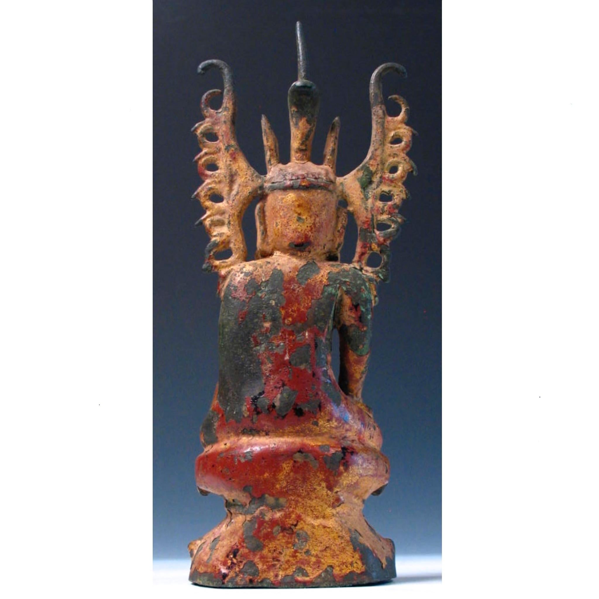 Cast Arakanese Gilt Lacquered Bronze Mahakyain phara (Royal Oath) Buddha Image For Sale