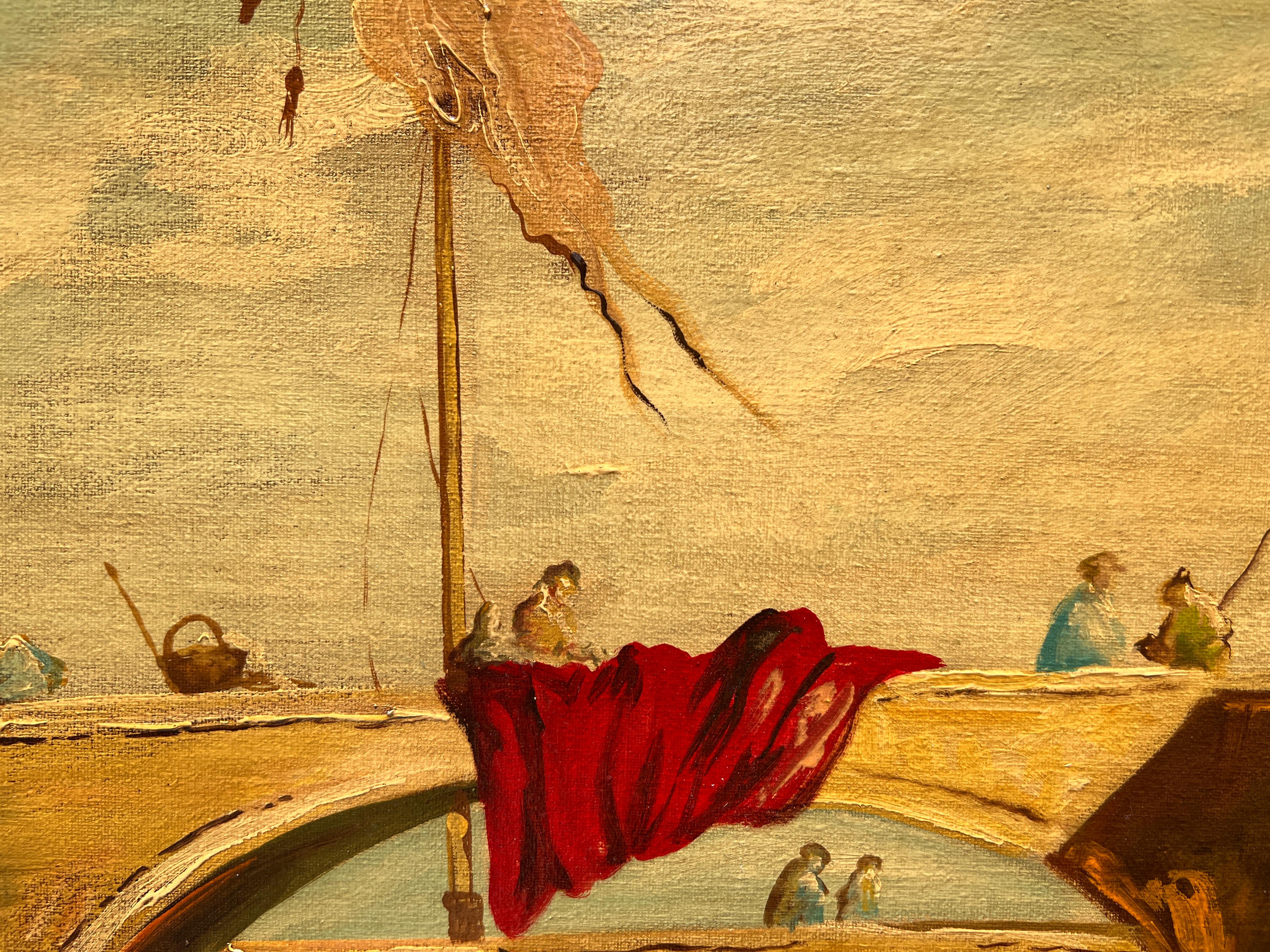 1969 Listed Italian Artist Araldo Ariano Large Oil Painting, Genre Scene, 1969 For Sale 9