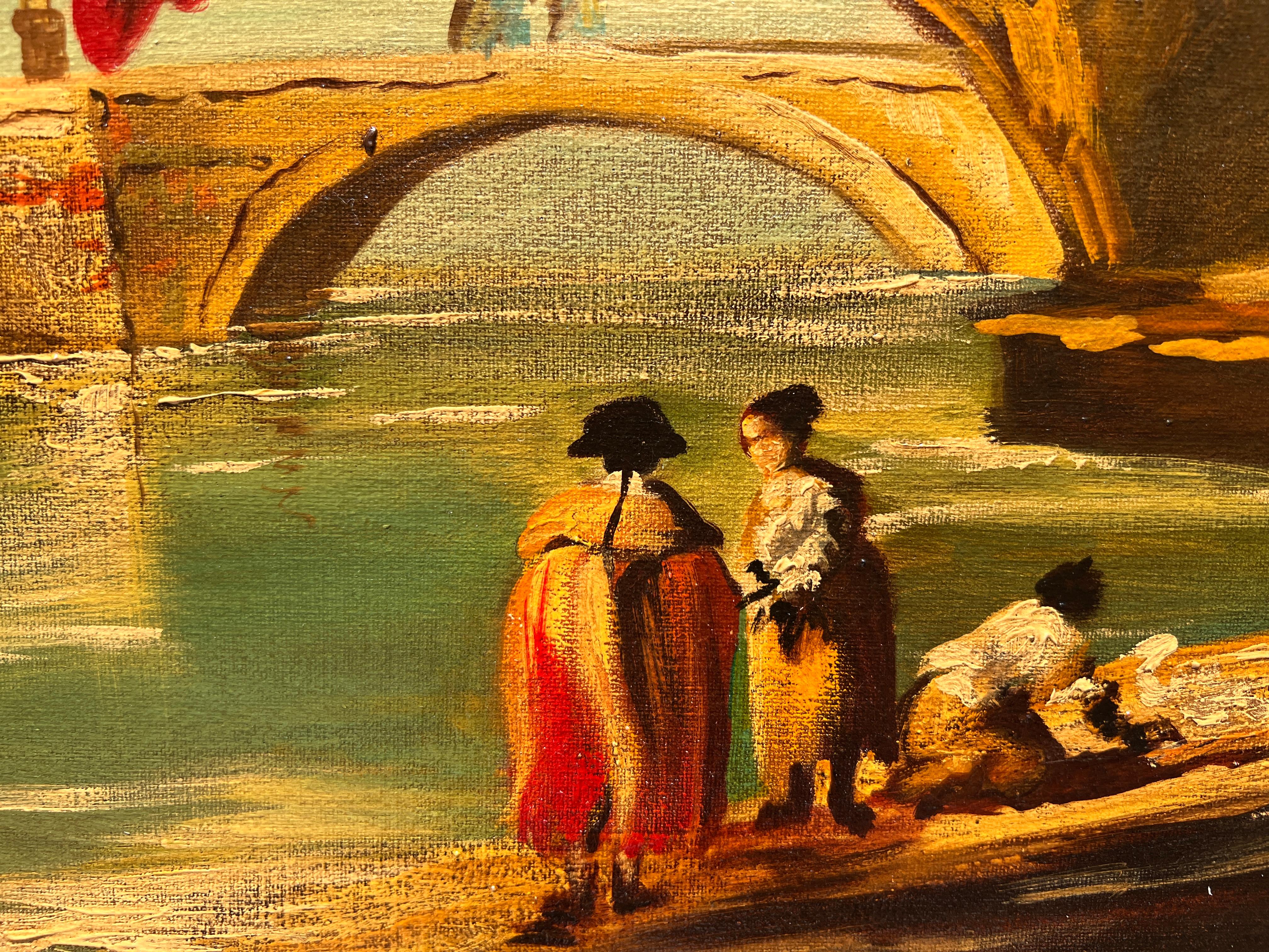 1969 Listed Italian Artist Araldo Ariano Large Oil Painting, Genre Scene, 1969 For Sale 8