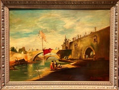 1969 Cotización en bolsa Pintura al óleo grande del artista italiano Araldo Ariano, Escena de género, 1969