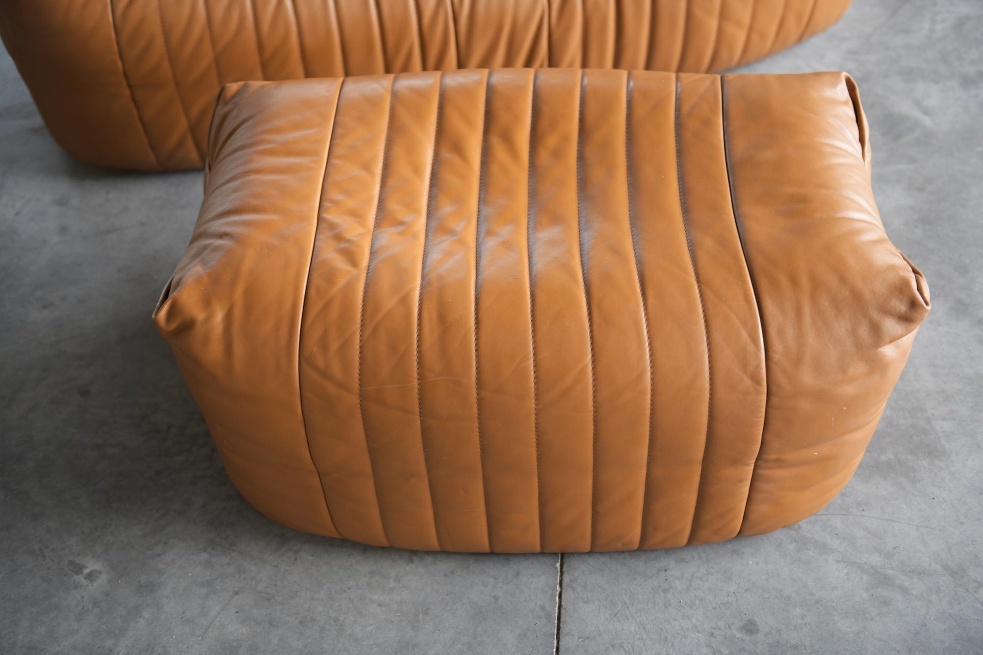 Leather Aralia Lounge Sofa + Ottoman, Michel Ducaroy, Ligne Roset