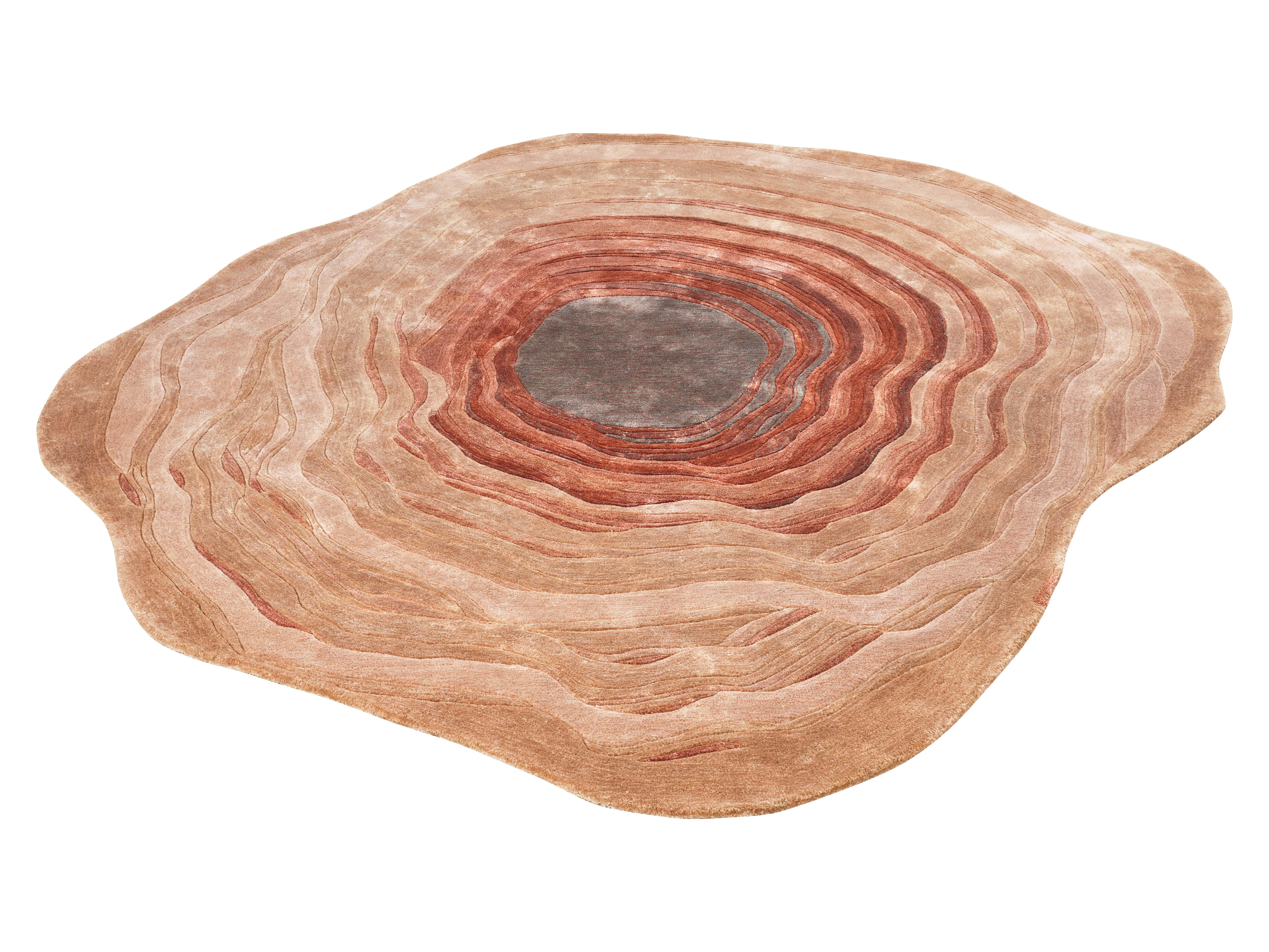 Die spiralförmigen Muster der Feuerwellen auf den Sedimentgesteinen spiegeln sich perfekt im Design des Teppichs wider. Diese Formationen sind durch die Verschiebung der Sanddünen entstanden. Die Welle ist eine schwankende Sandsteinfelsformation,