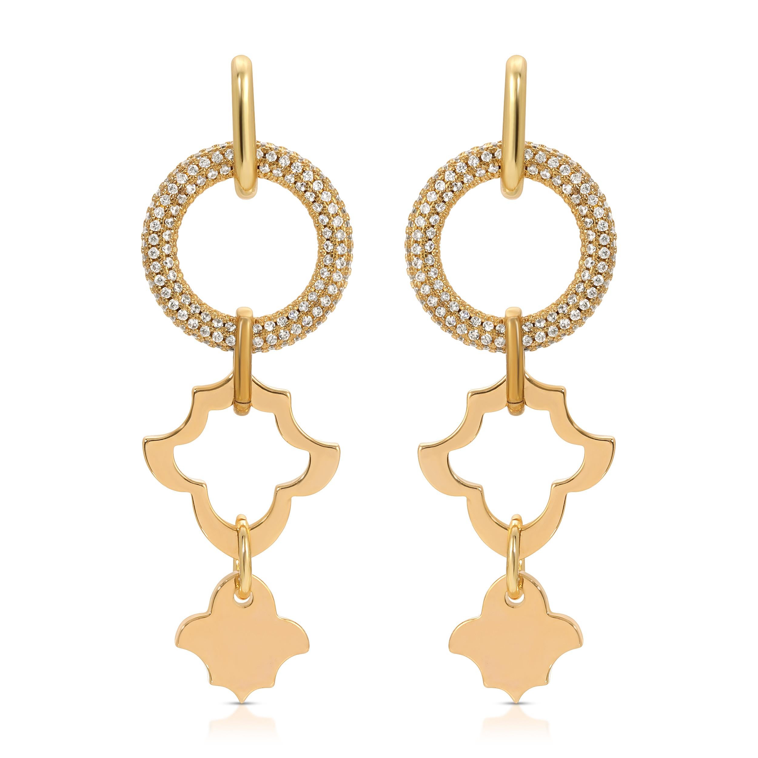 Add a touch of sparkle to any outfit with these Aramis Micro Pave Earrings. Featuring two signature motif charms and a micro pave charm, these earrings will help you stand out from the crowd. The ear hoops are made from gold plated 925 sterling