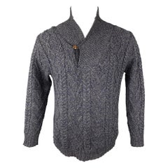 ARAN CRAFTS Size M Charcoal Knit Merino Wool Shawl Collar Sweater