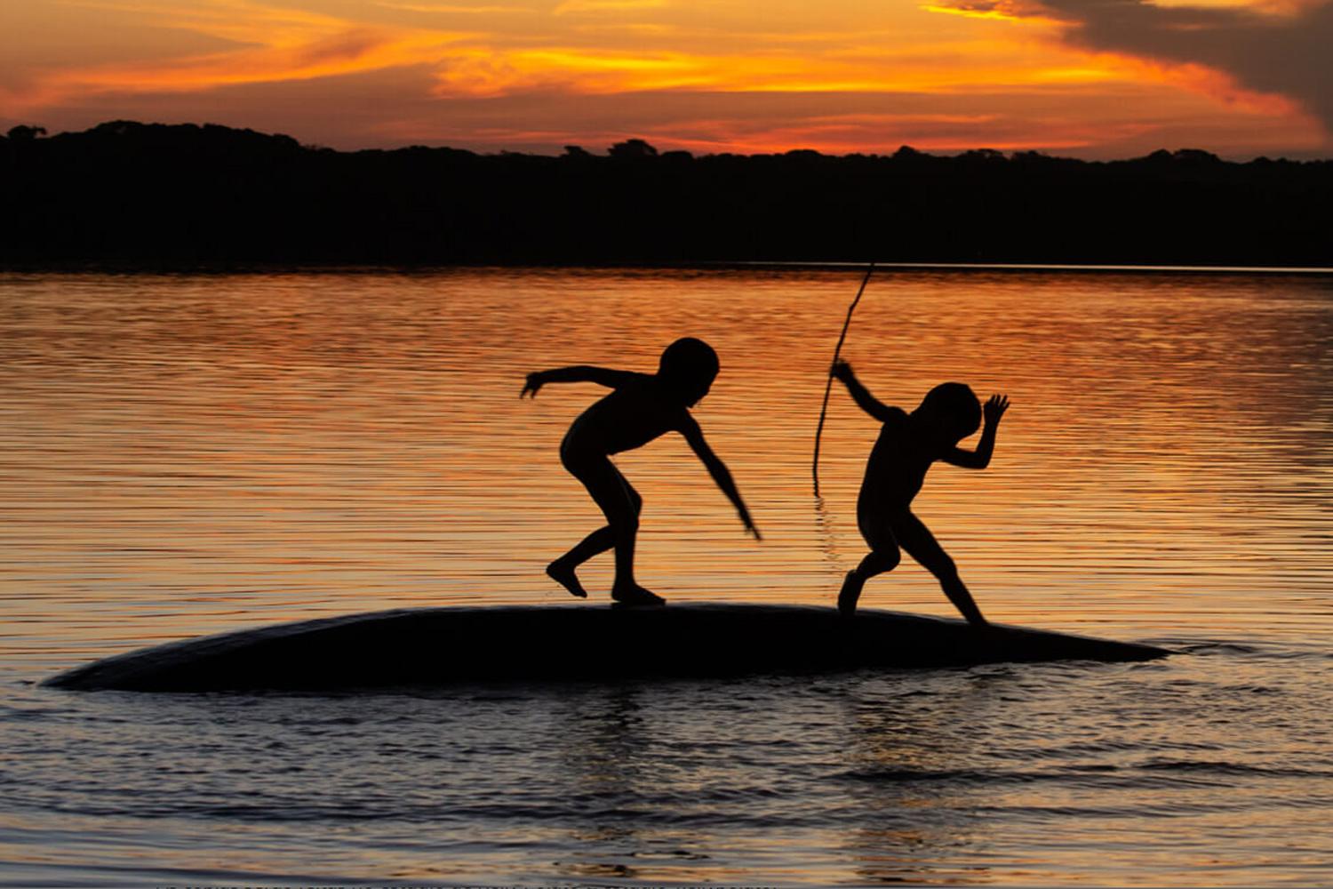 Kamauyra Children, Alto Xingu, Framed Contemporary Photograph, 47x71 inches