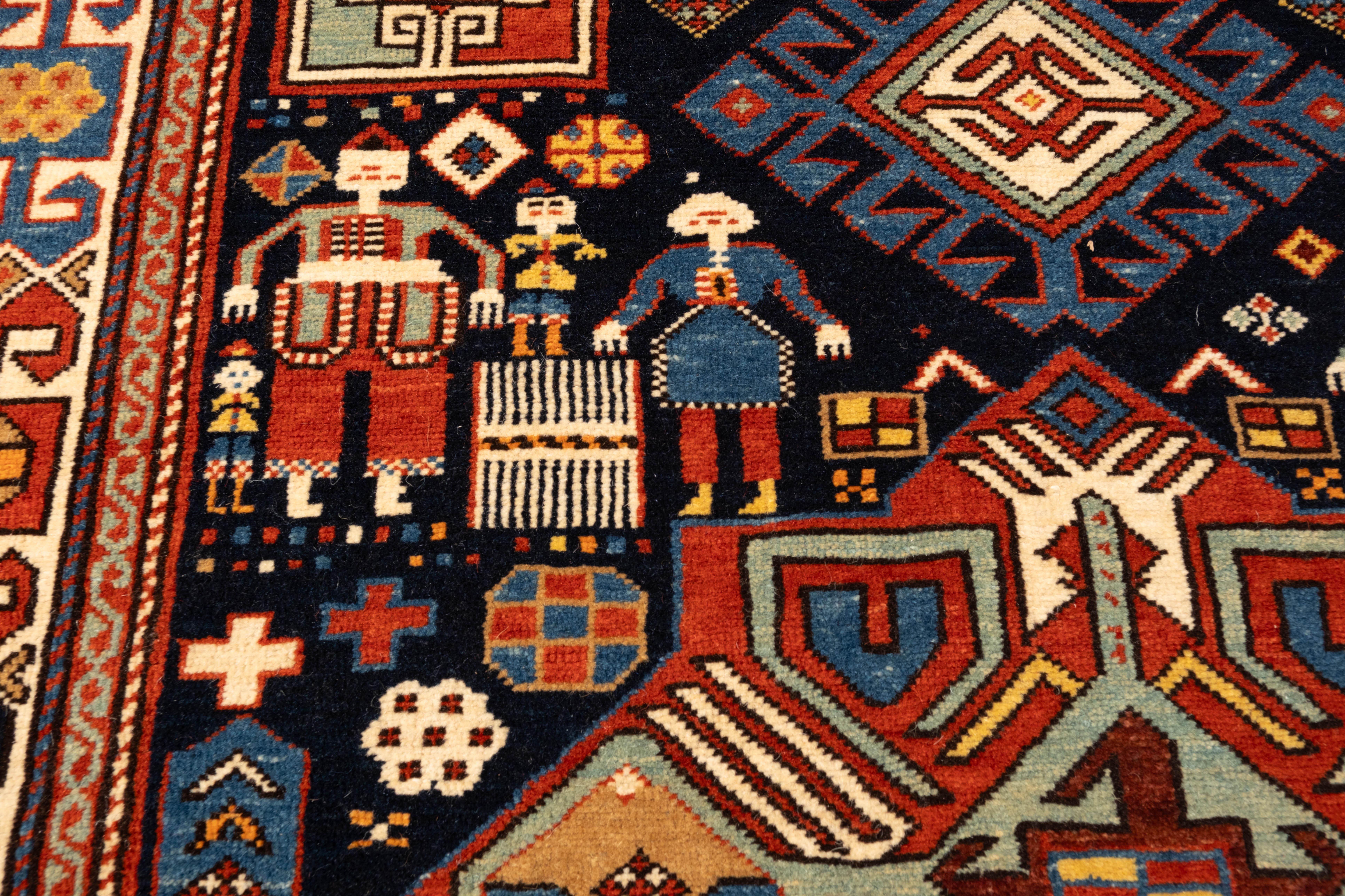 Vegetable Dyed Ararat Rugs Akstafa Kazak Rug, 19th C. Caucasian Revival Carpet Natural Dyed For Sale