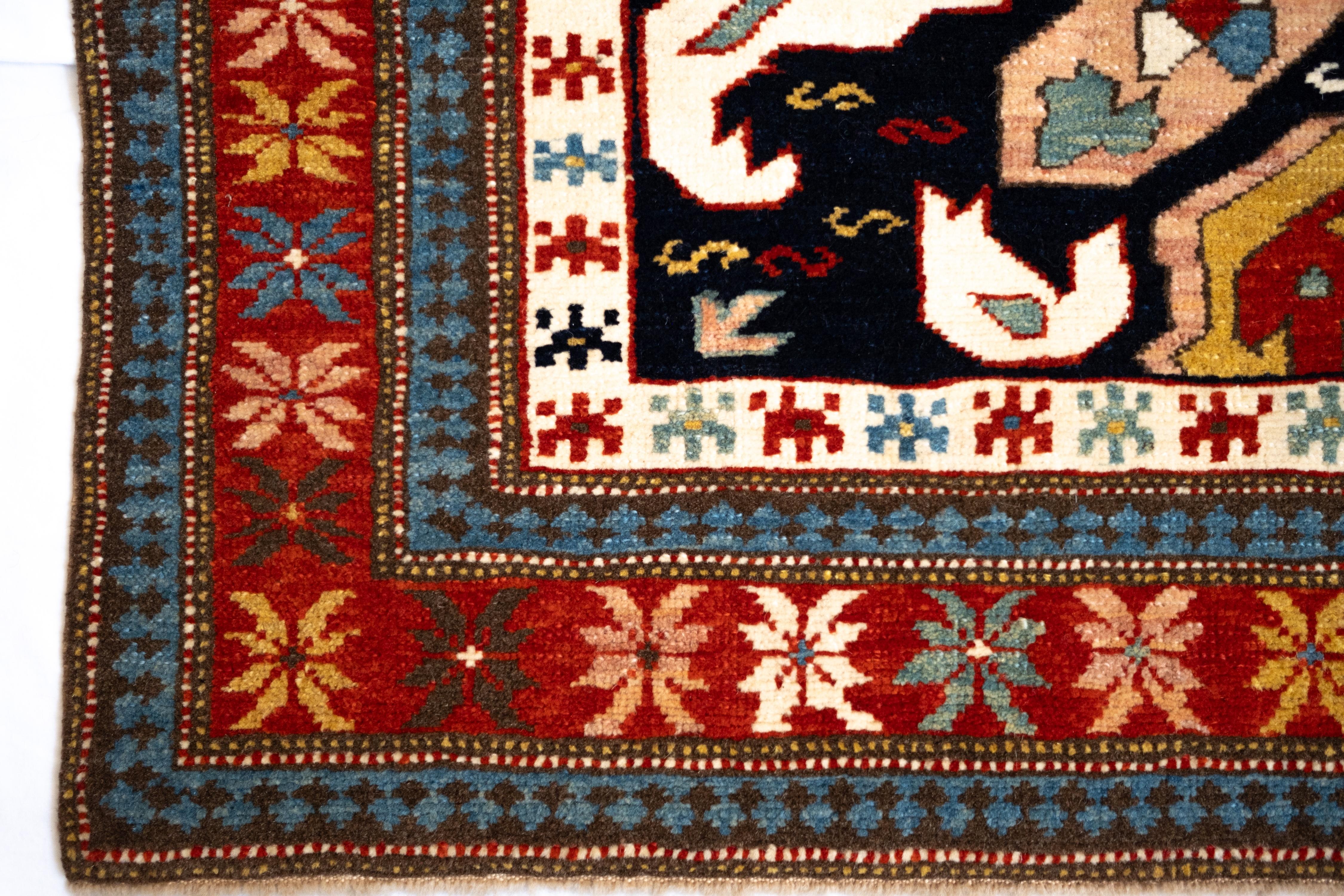 Noué à la main Ararat Rugs Tapis Alpan Kuba Caucasien A.I.C. Revive Tapis Teint Naturel en vente