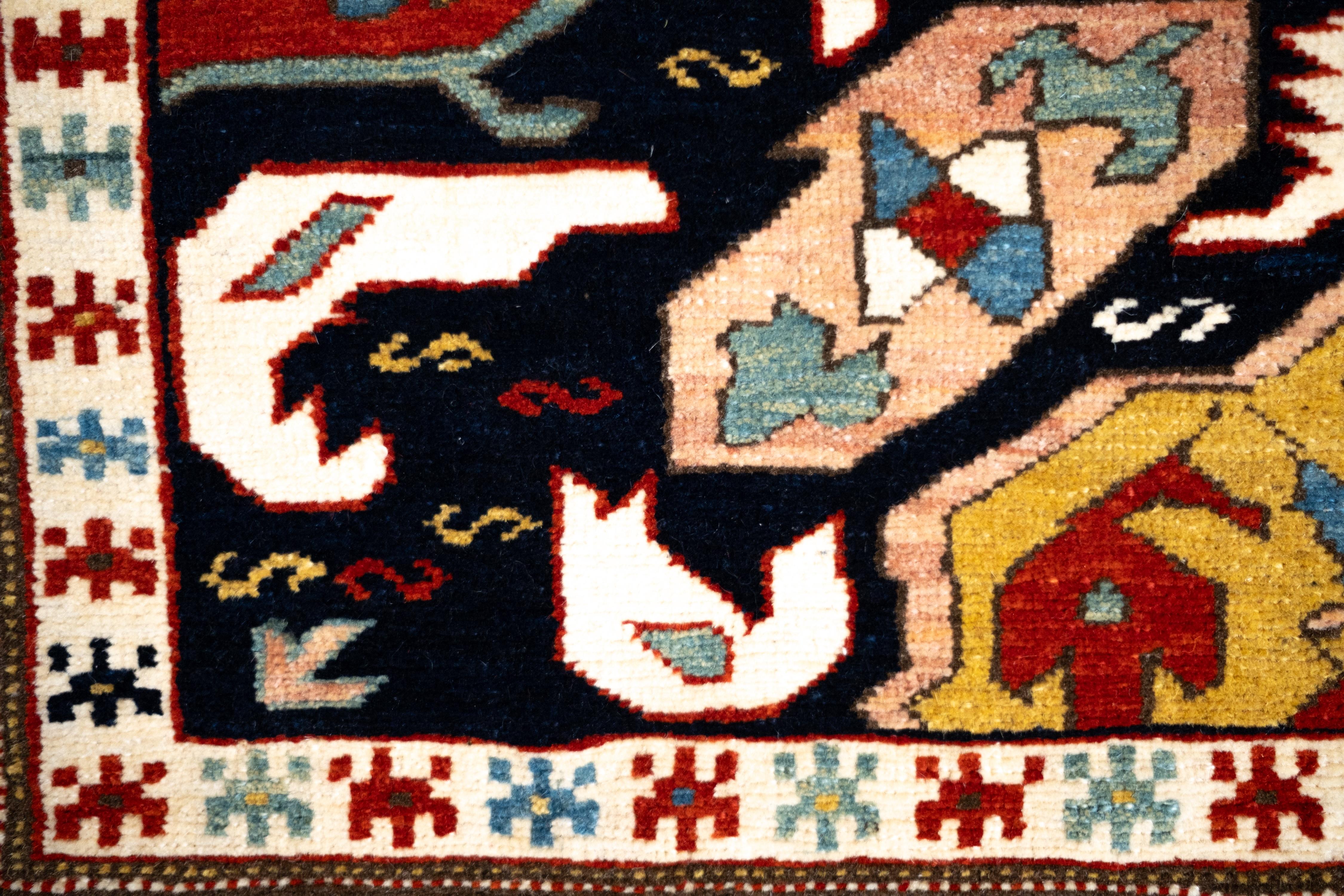 Laine Ararat Rugs Tapis Alpan Kuba Caucasien A.I.C. Revive Tapis Teint Naturel en vente