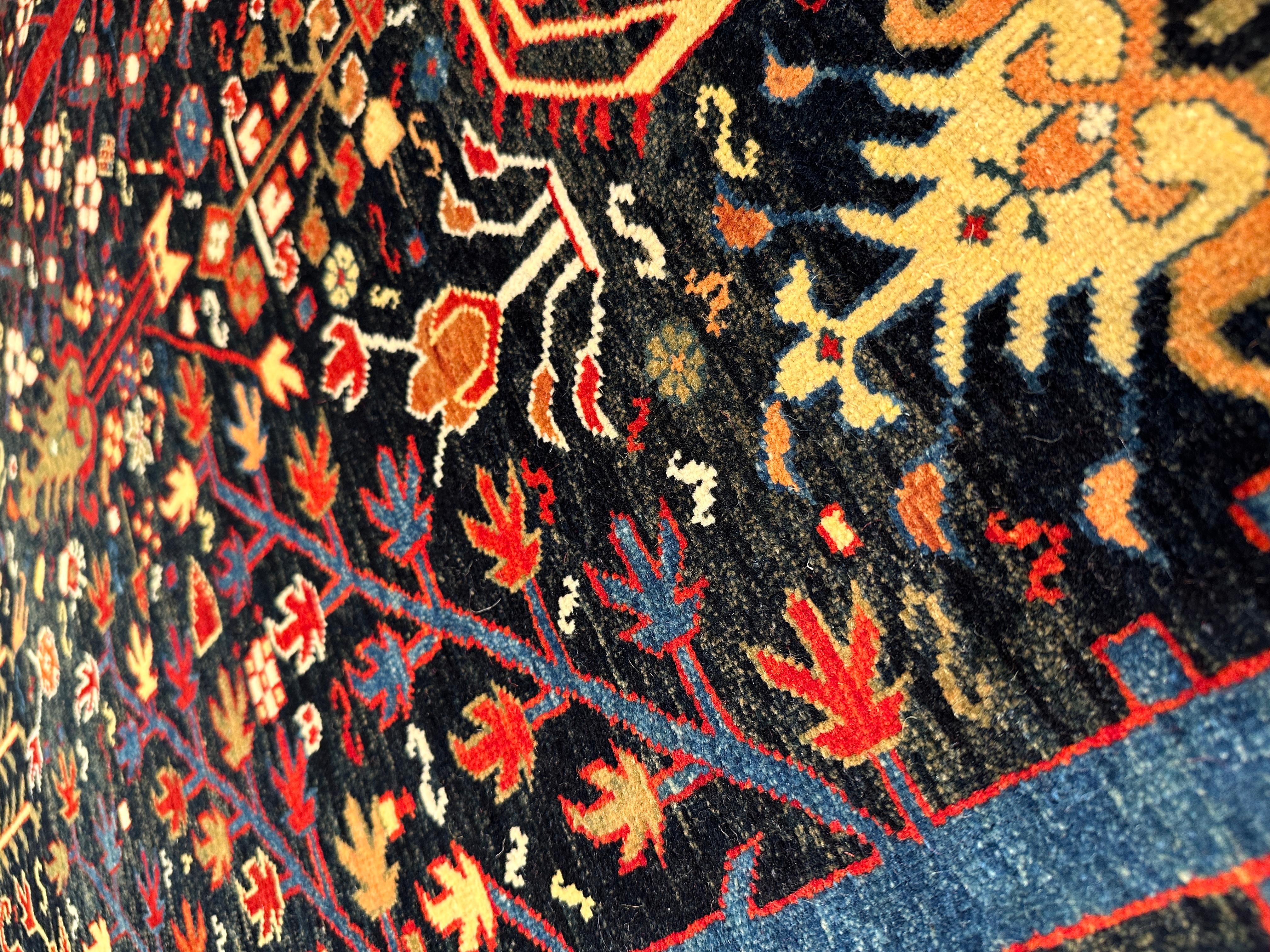 Turkish Ararat Rugs Bid Majnum on Blue Field Rug, 17th C Revival Carpet, Natural Dyed For Sale