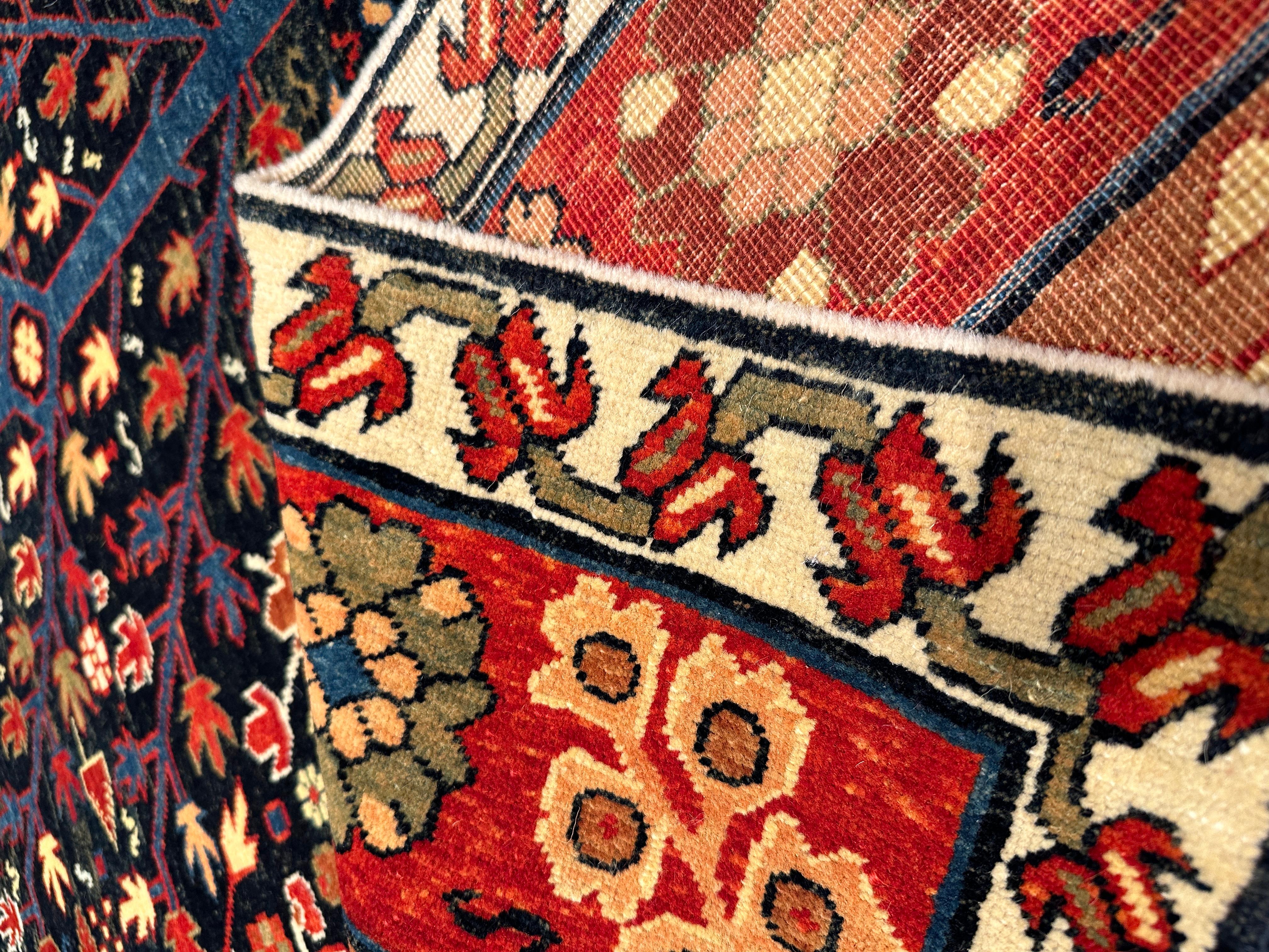 Vegetable Dyed Ararat Rugs Bid Majnum on Blue Field Rug, 17th C Revival Carpet, Natural Dyed For Sale