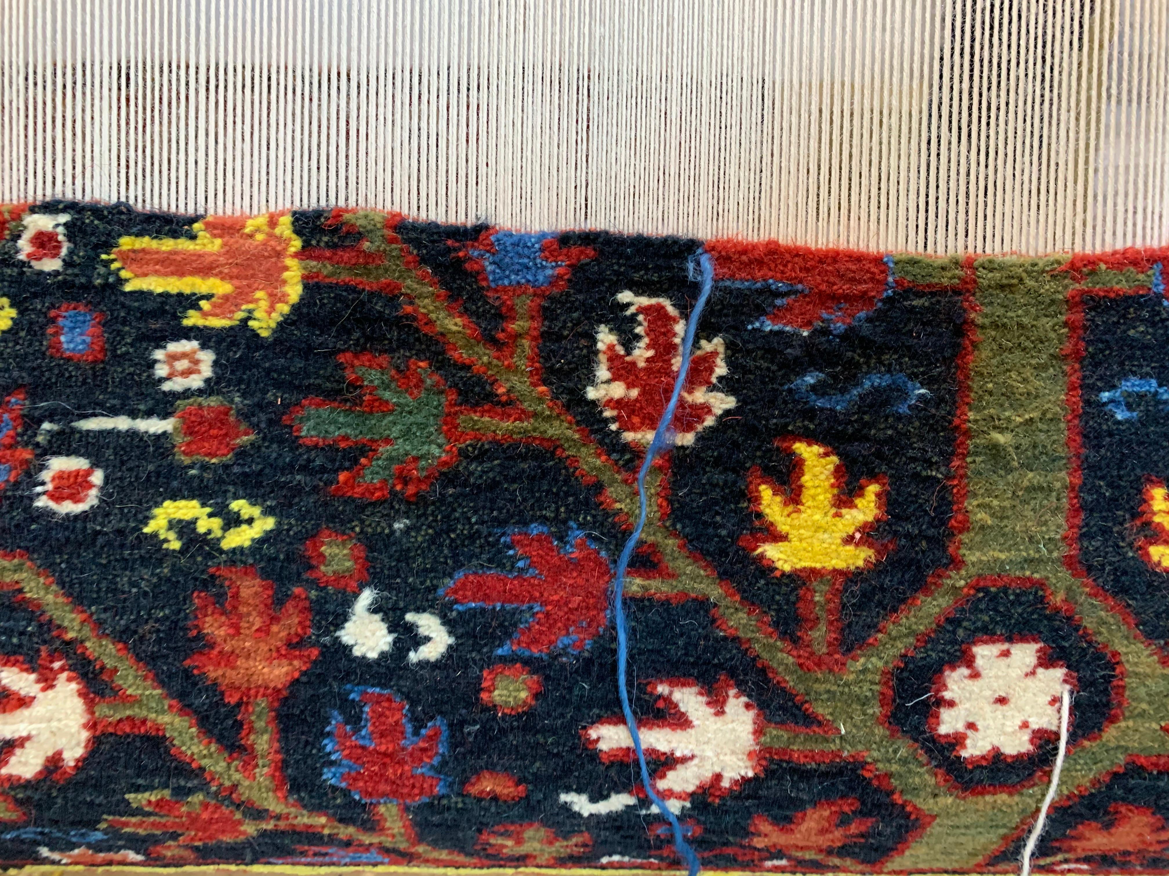 Wool Ararat Rugs Bid Majnum on Blue Field Rug, 17th C Revival Carpet, Natural Dyed For Sale