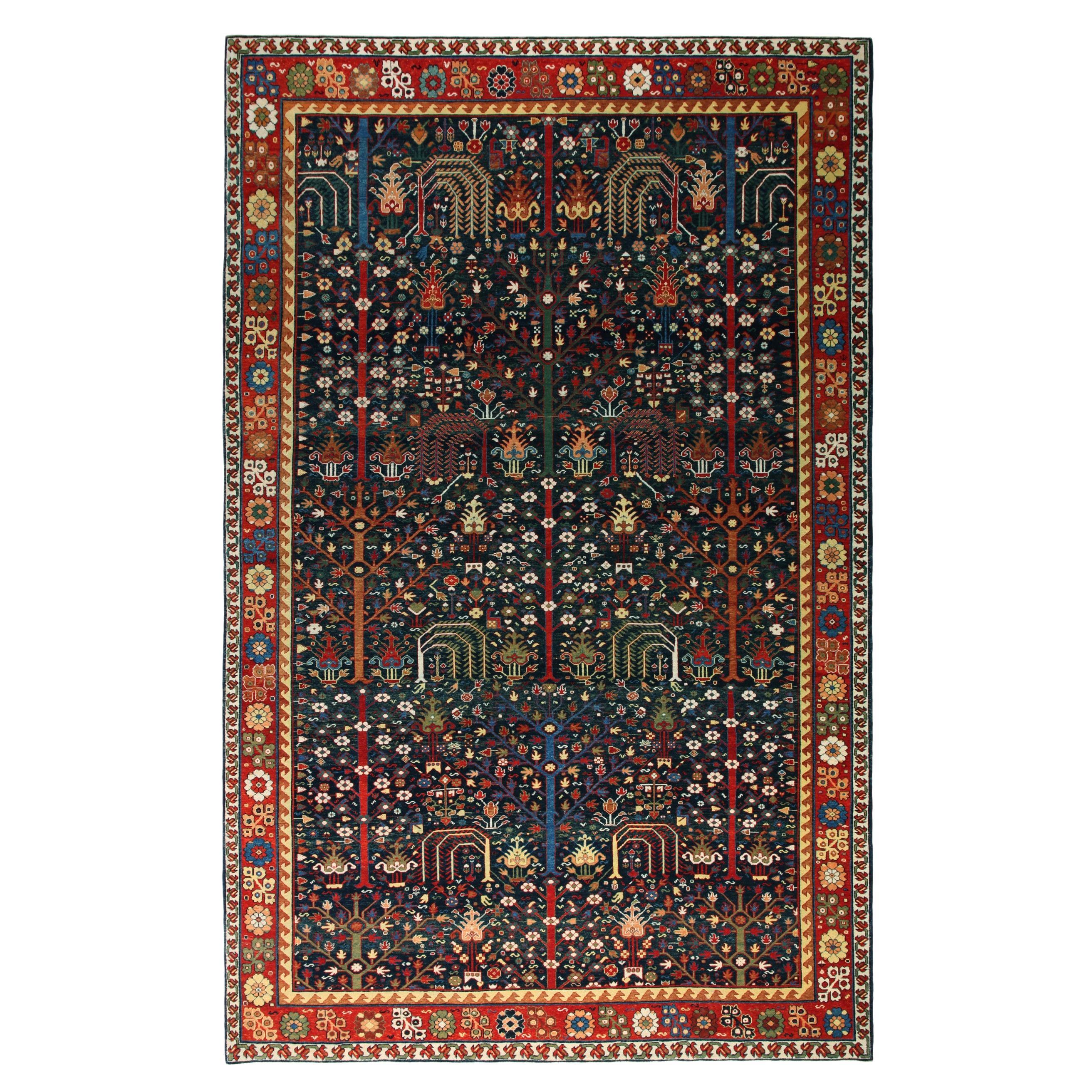 Ararat Rugs Bid Majnum on Blue Field Rug, 17th C Revival Carpet, Natural Dyed For Sale