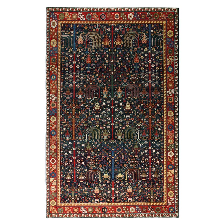 Ararat Rugs Bid Majnum on Blue Field Rug, 17th C Revival Carpet
