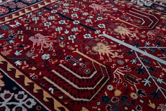 Ararat Rugs Bid Majnum on Red Field Rug, 17th C Revival Carpet, Natural Dyed