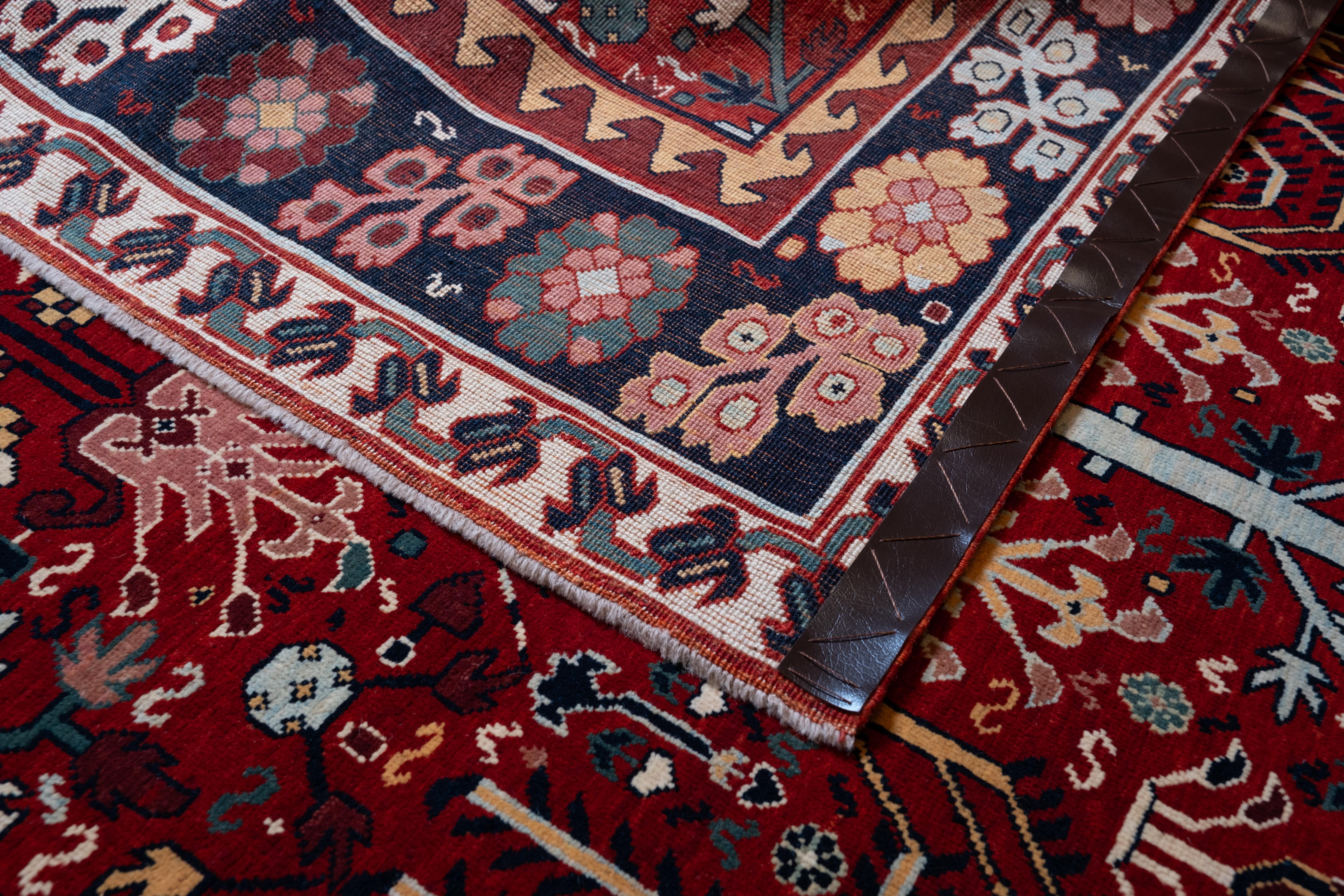 Vegetable Dyed Ararat Rugs Bid Majnum on Red Field Rug, 17th C Revival Carpet, Natural Dyed For Sale