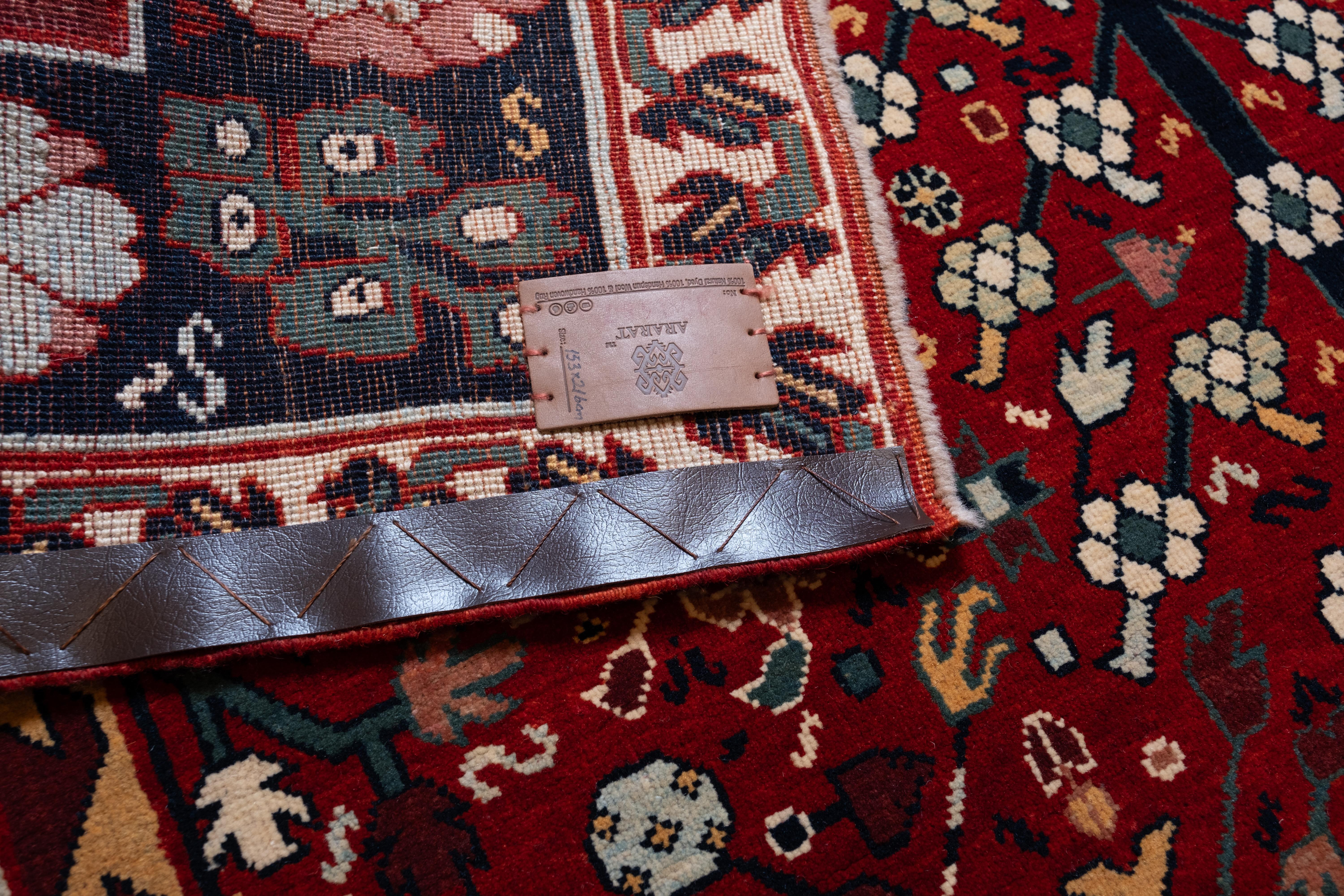 Contemporary Ararat Rugs Bid Majnum on Red Field Rug, 17th C Revival Carpet, Natural Dyed For Sale