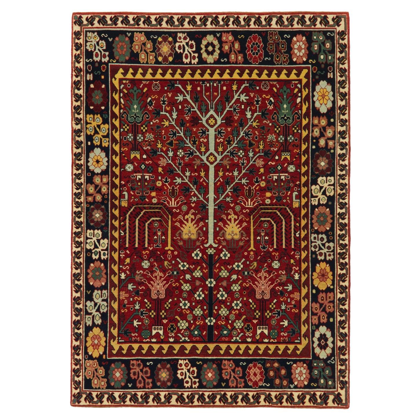 Ararat Rugs Bid Majnum on Red Field Rug, 17th C Revival Carpet, Natural Dyed For Sale