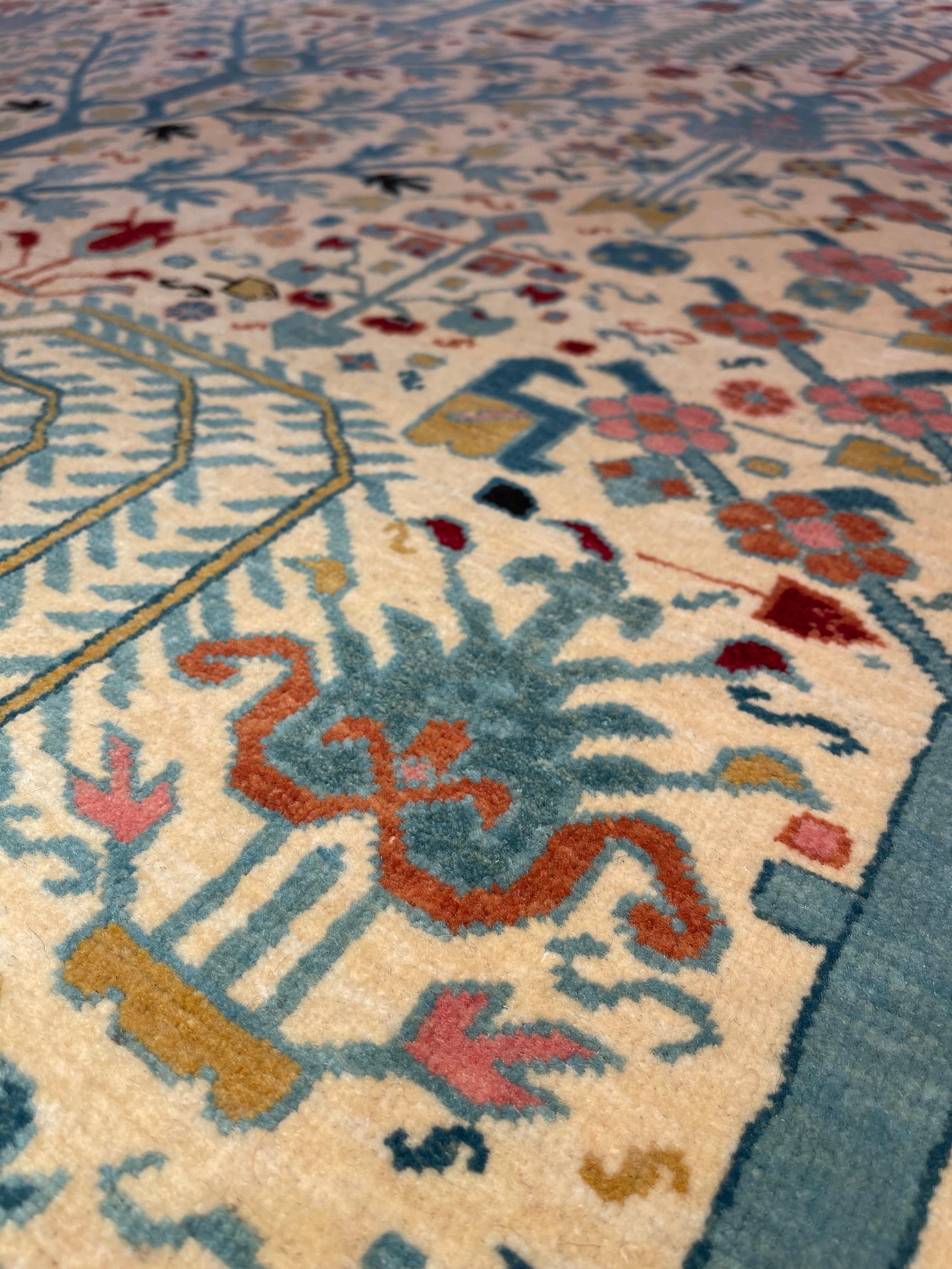 Contemporary Ararat Rugs Bid Majnum on White Field Rug, 17th Century Revival, Natural Dyed For Sale