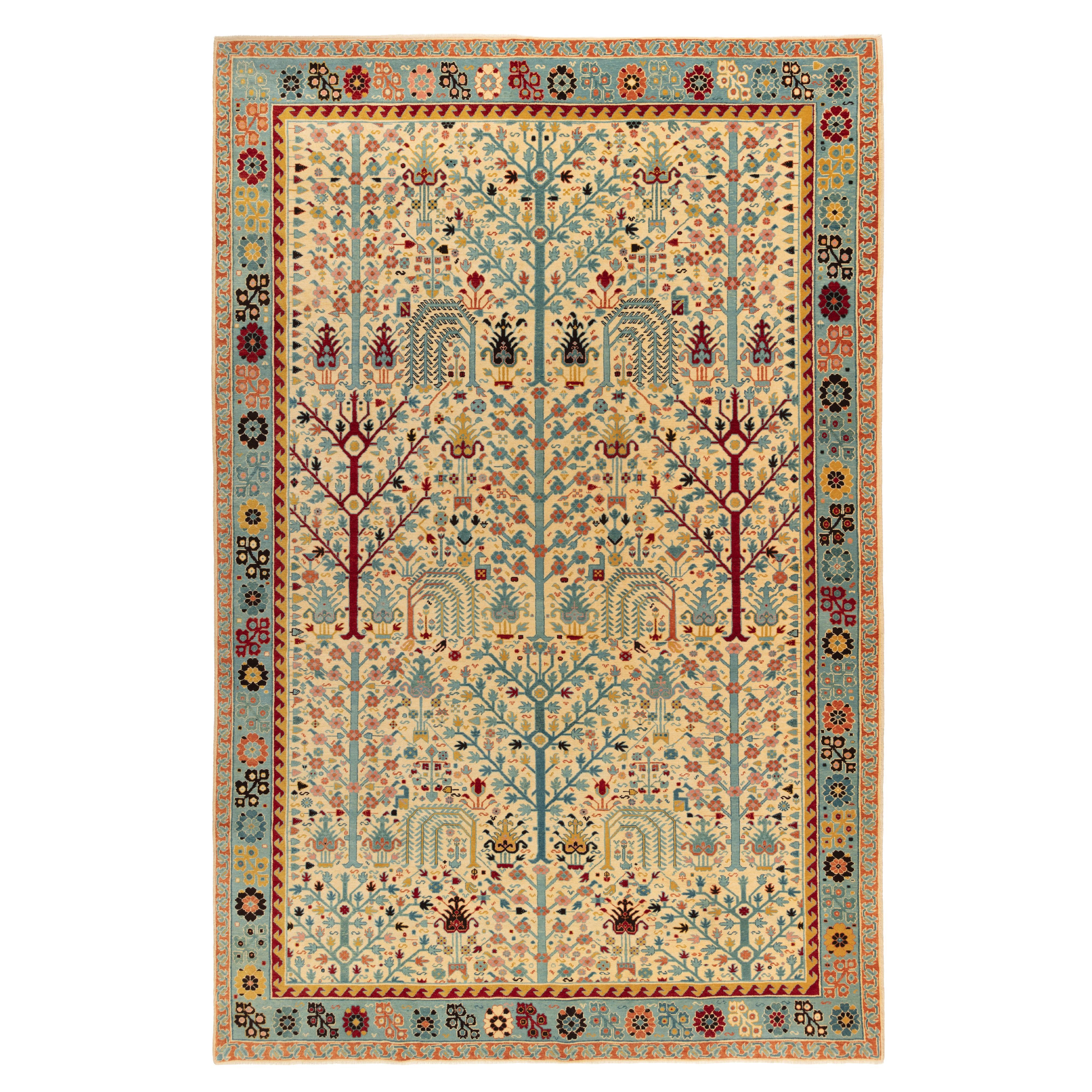 Ararat Rugs Bid Majnum on White Field Rug, 17th Century Revival, Natural Dyed For Sale