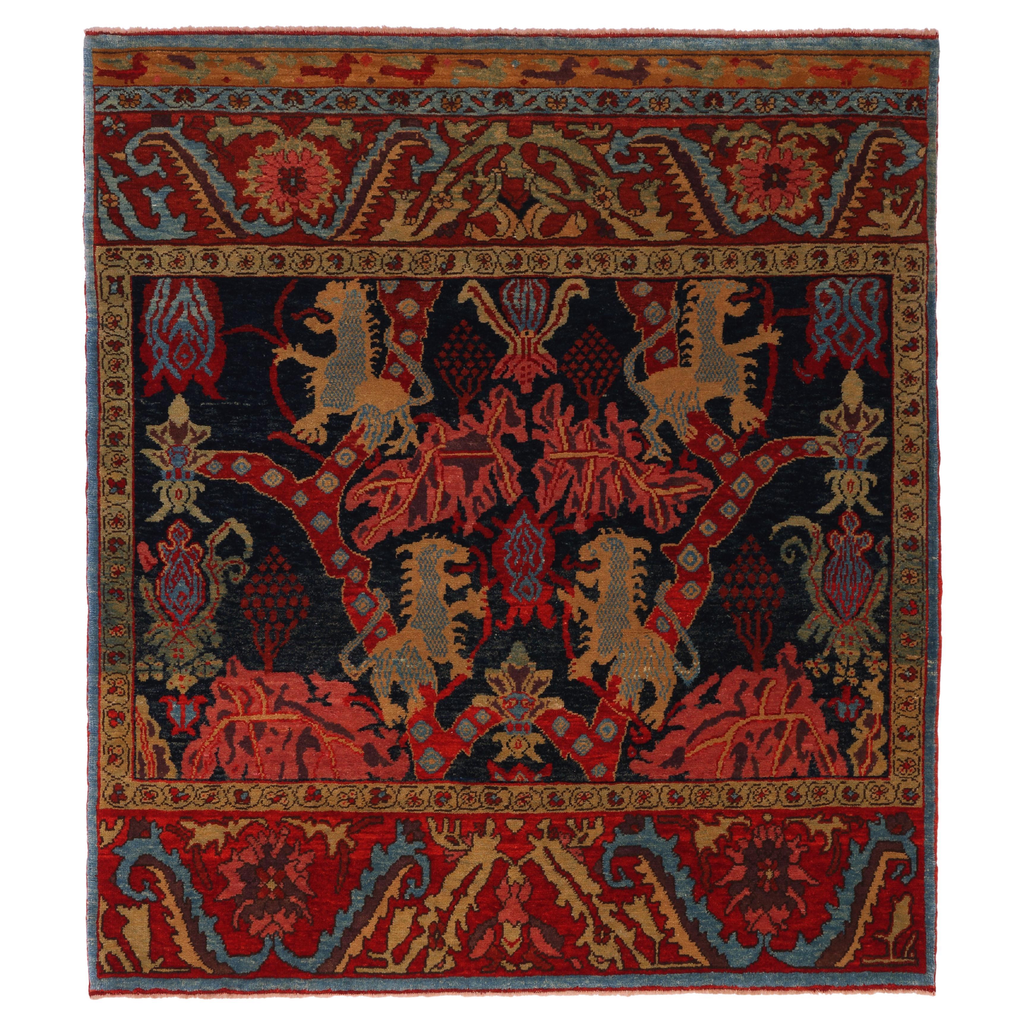 Ararat Rugs Bidjar Rug with Lion Design Persian Revival Carpet Natural Dyed For Sale