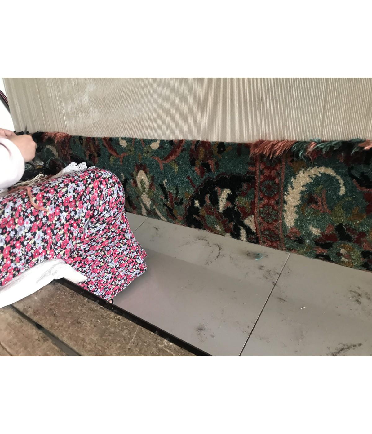 Turkish Court Manufactury Rugs were woven in the Egyptian workshops founded by Ottoman Empire in the 16th century. Those carpets were woven in Egypt, following the paper cartoons probably created in Istanbul and sent to Cairo at that time. The
