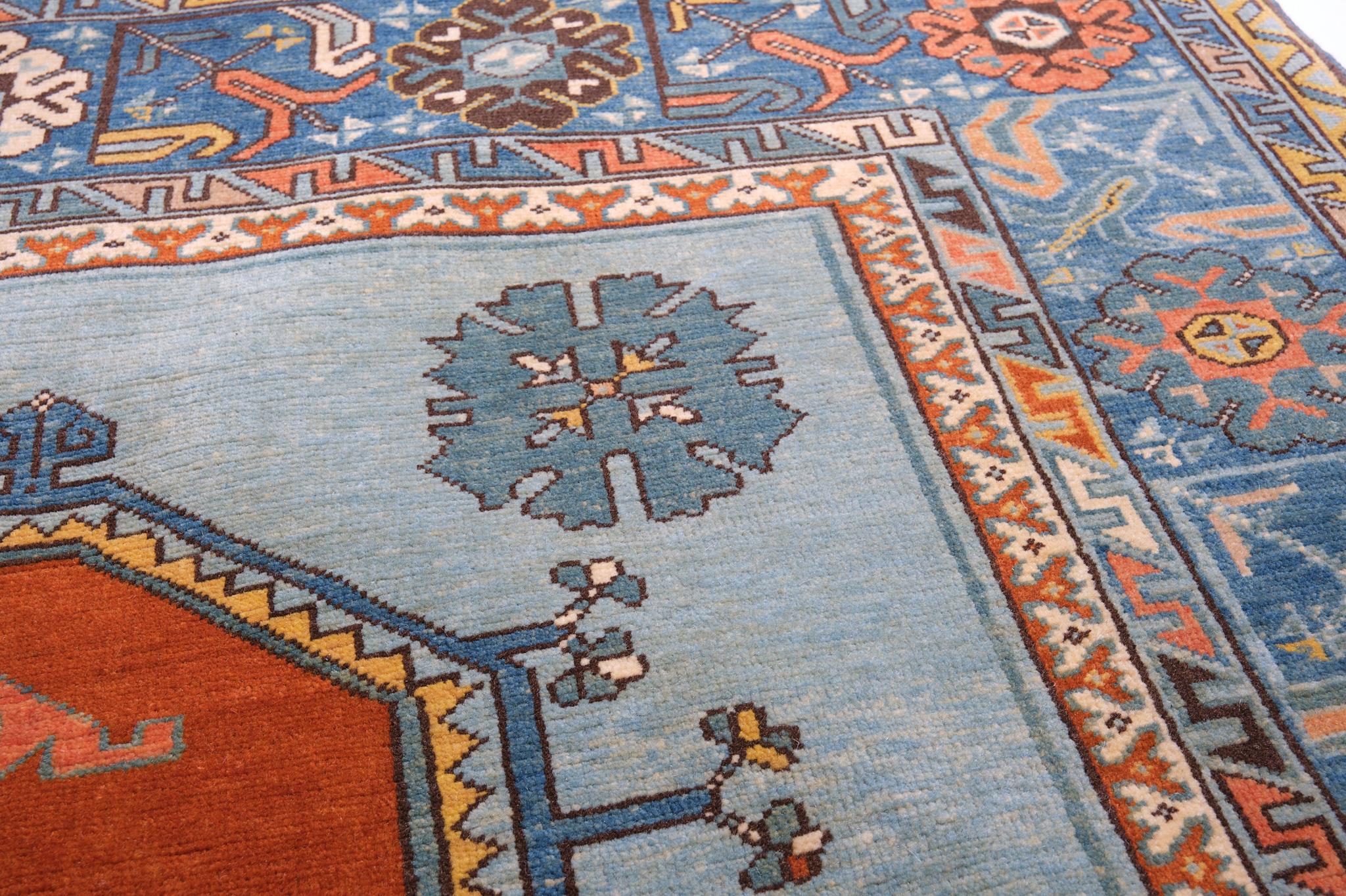 Turkish Ararat Rugs Carpet with Two Medallions 18th Century Revival Rug Natural Dyed For Sale
