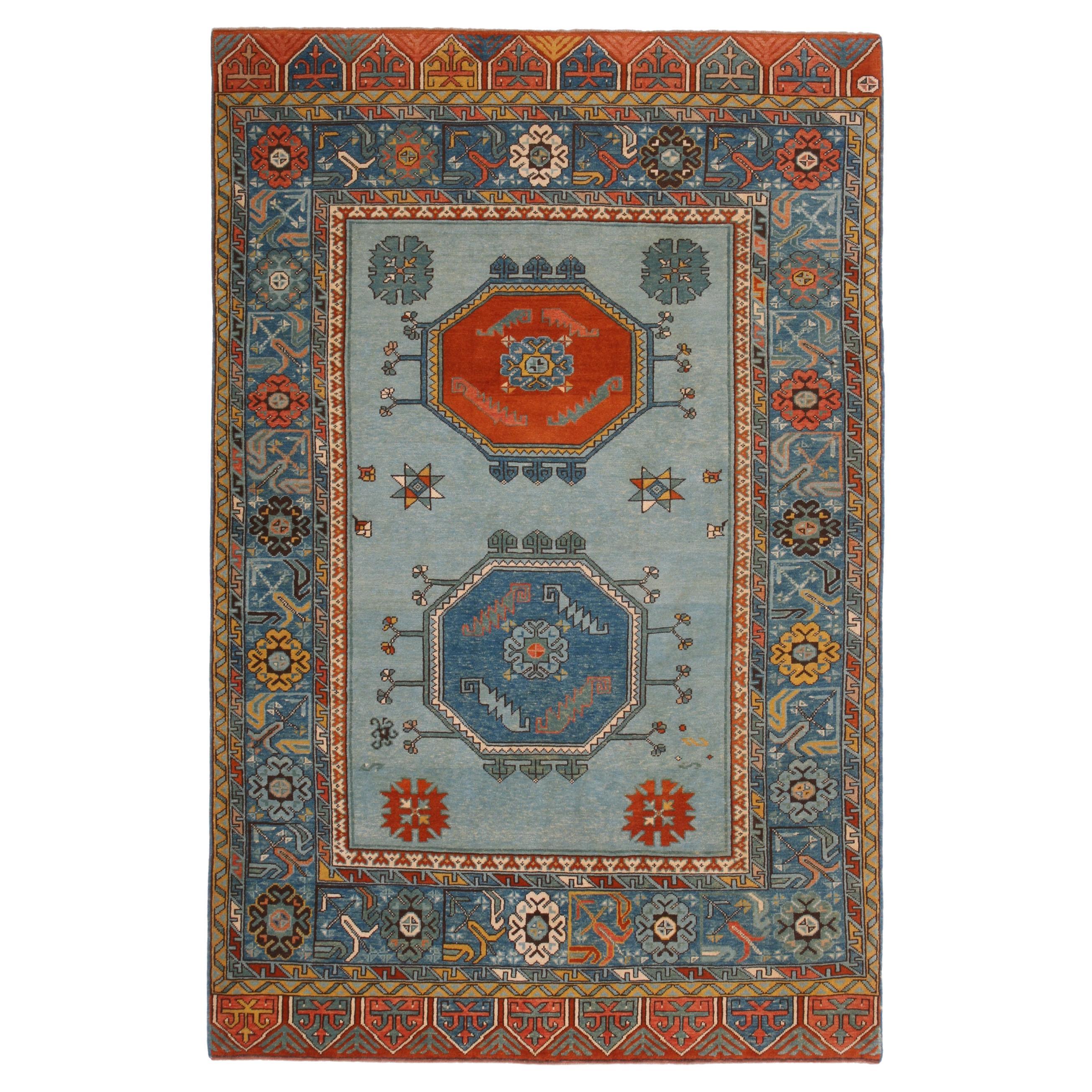 Ararat Rugs Carpet with Two Medallions 18th Century Revival Rug Natural Dyed For Sale