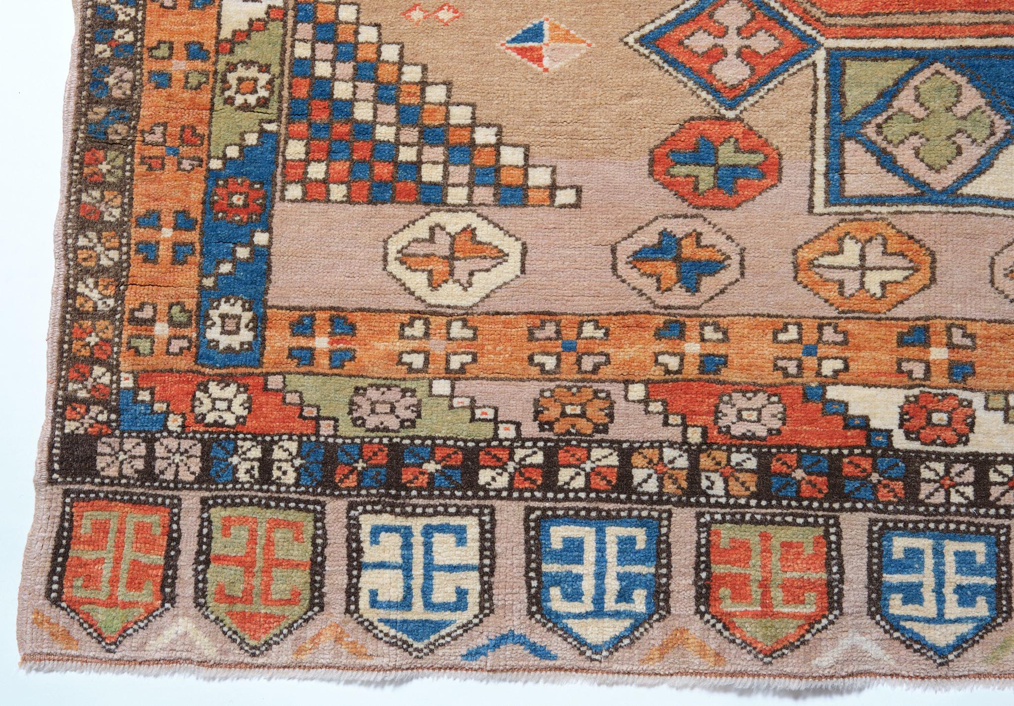 This dual medallion is the main element of the design of the 18th-century carpet from the Konya region, Central Anatolia area of Turkey. Rugs of this type, using two medallions, appear frequently in 15th-century paintings of both the Venetian and