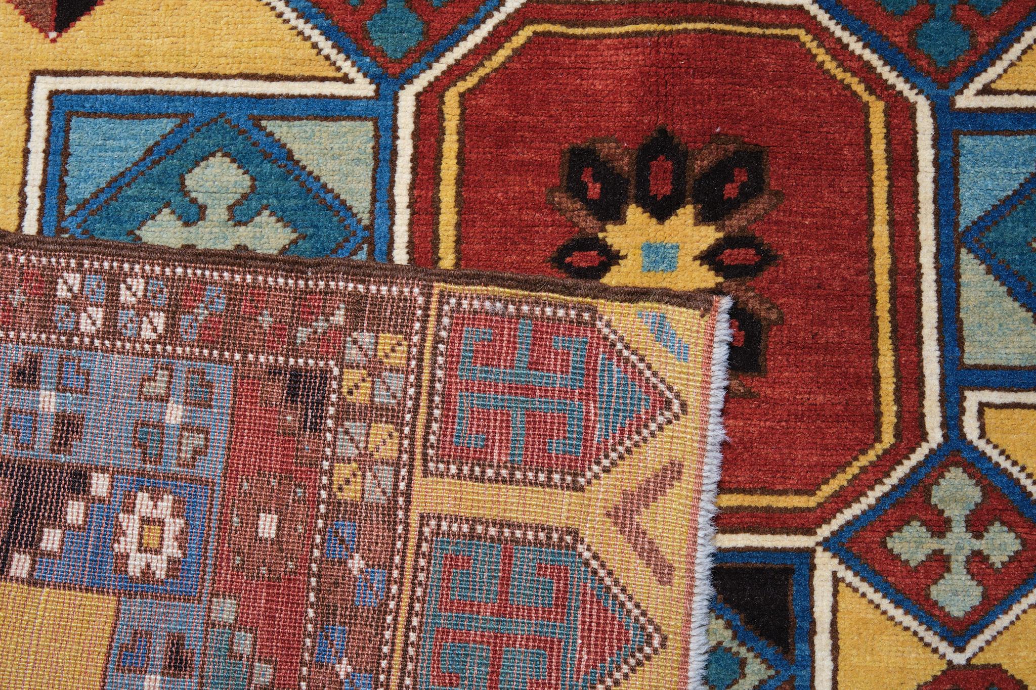 Oushak Ararat Rugs Carpet with Two Medallions Anatolian Revival Rug Natural Dyed For Sale