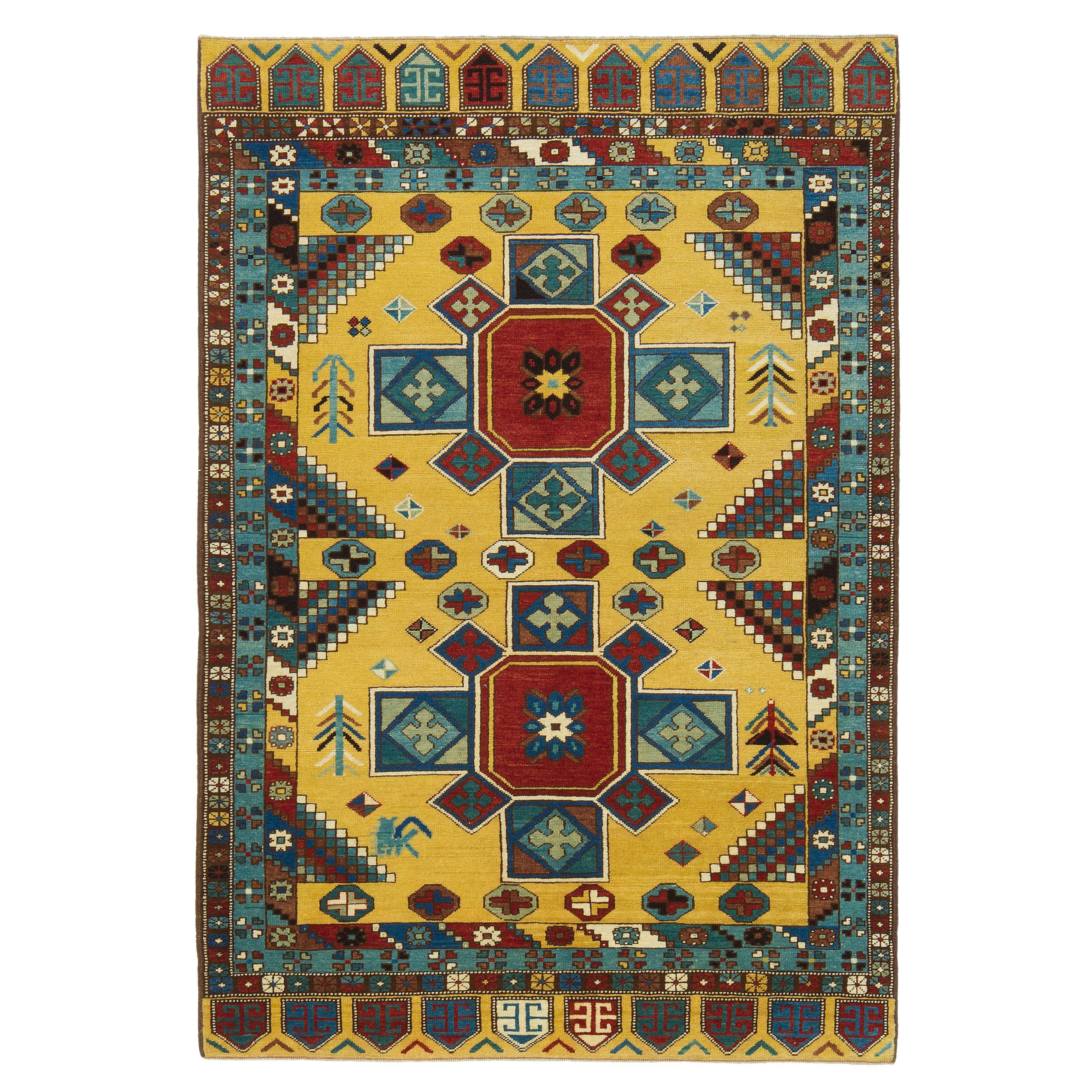Ararat-Teppich mit zwei Medaillons Anatolianischer Revival-Teppich, natürlich gefärbt im Angebot