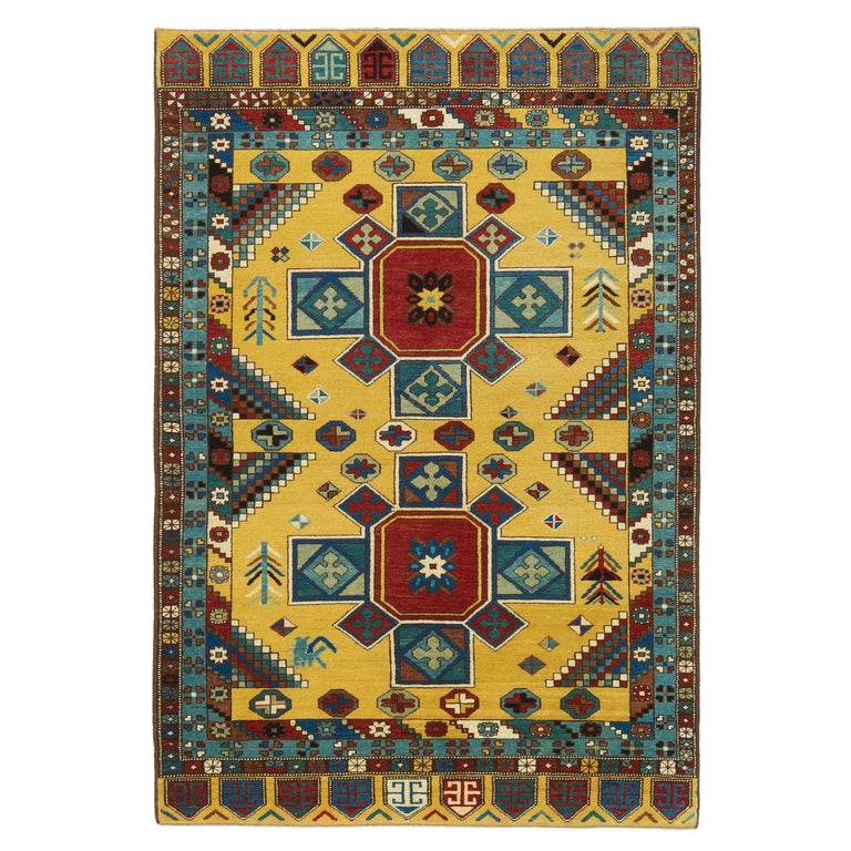 Ararat Rugs Carpet with Two Medallions Anatolian Revival Rug Natural