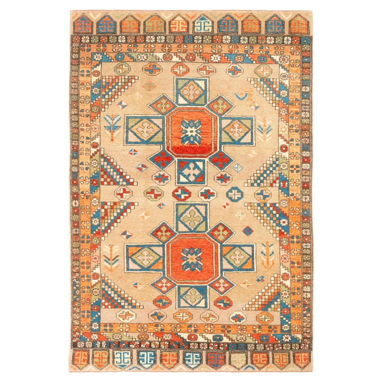 Ararat Rugs Carpet with Two Medallions Anatolian Revival Rug Natural