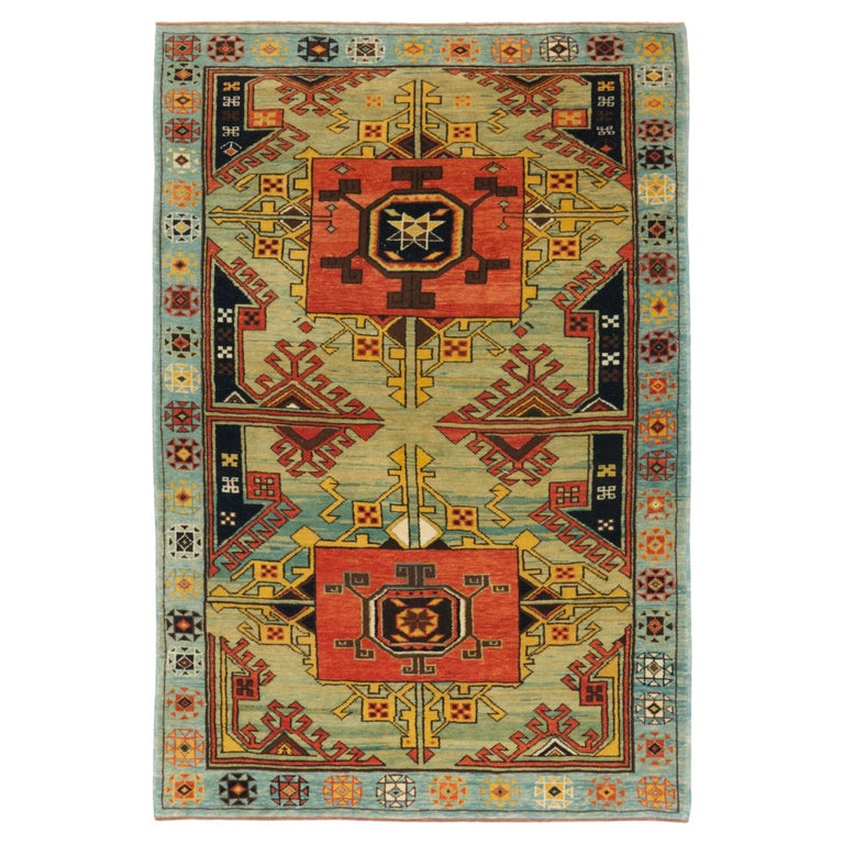 Ararat Rugs Carpet with Two Medallions Anatolian Revival Rug Natural Dyed For Sale at 1stDibs