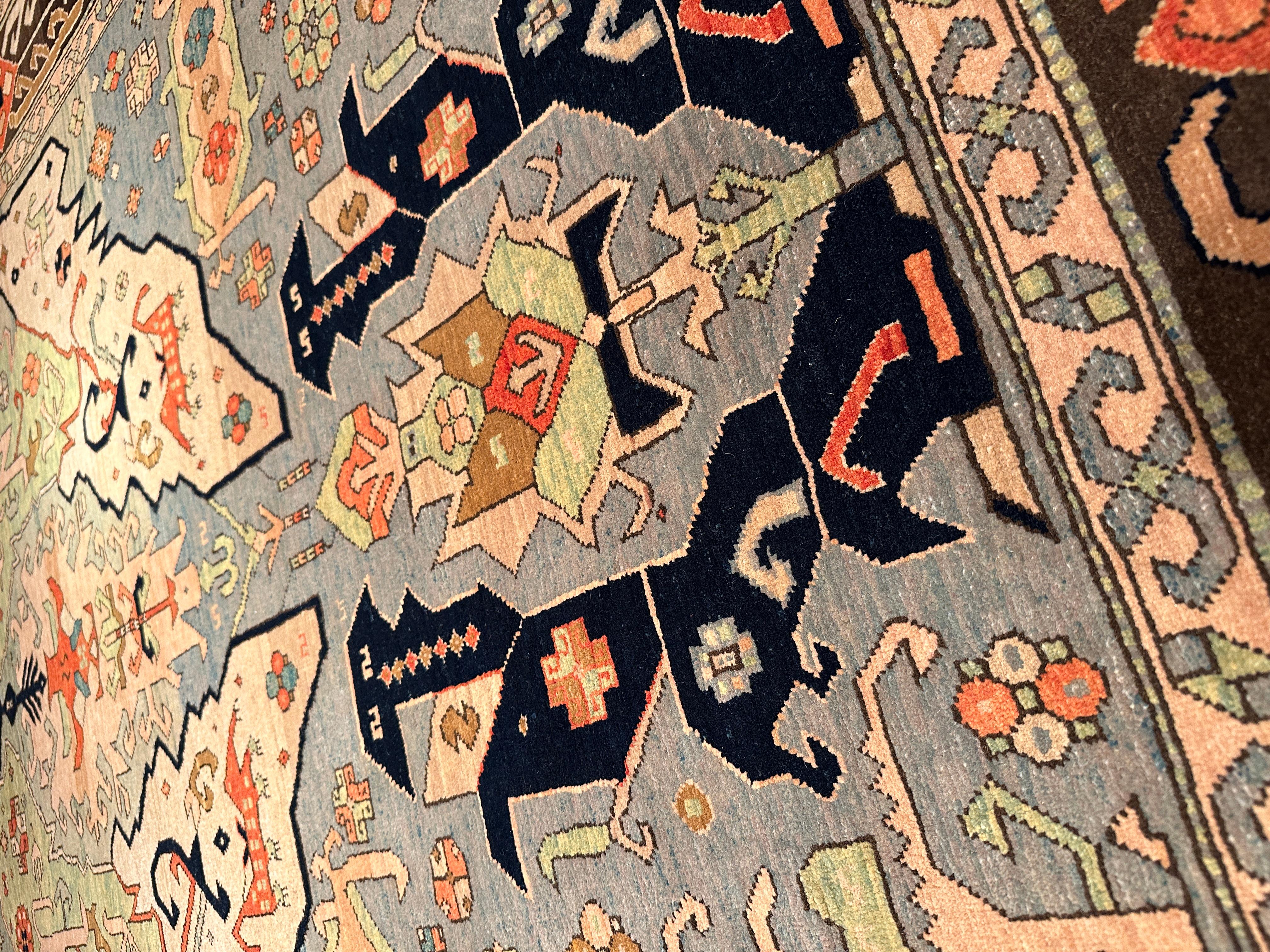 There has long been a fascination with the symbolism of the dragon and its depiction in carpet weavings. The design of ‘Dragon’ carpets consists of a field pattern composed of different colored overlaid lattices formed of pointed, serrated leaves